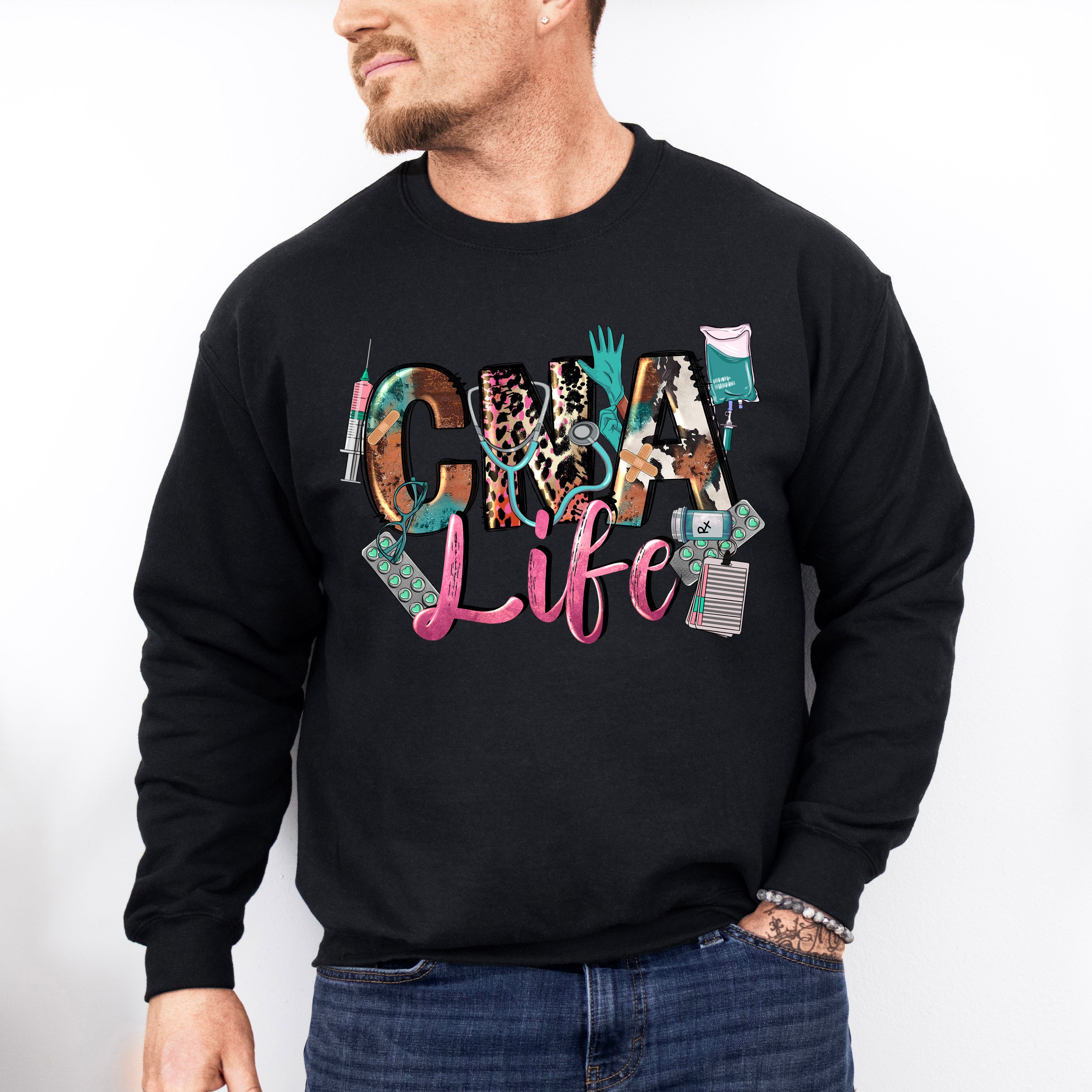 CNA Life Doodles Design - CNA Unisex Crewneck T-Shirt Sweatshirt Hoodie