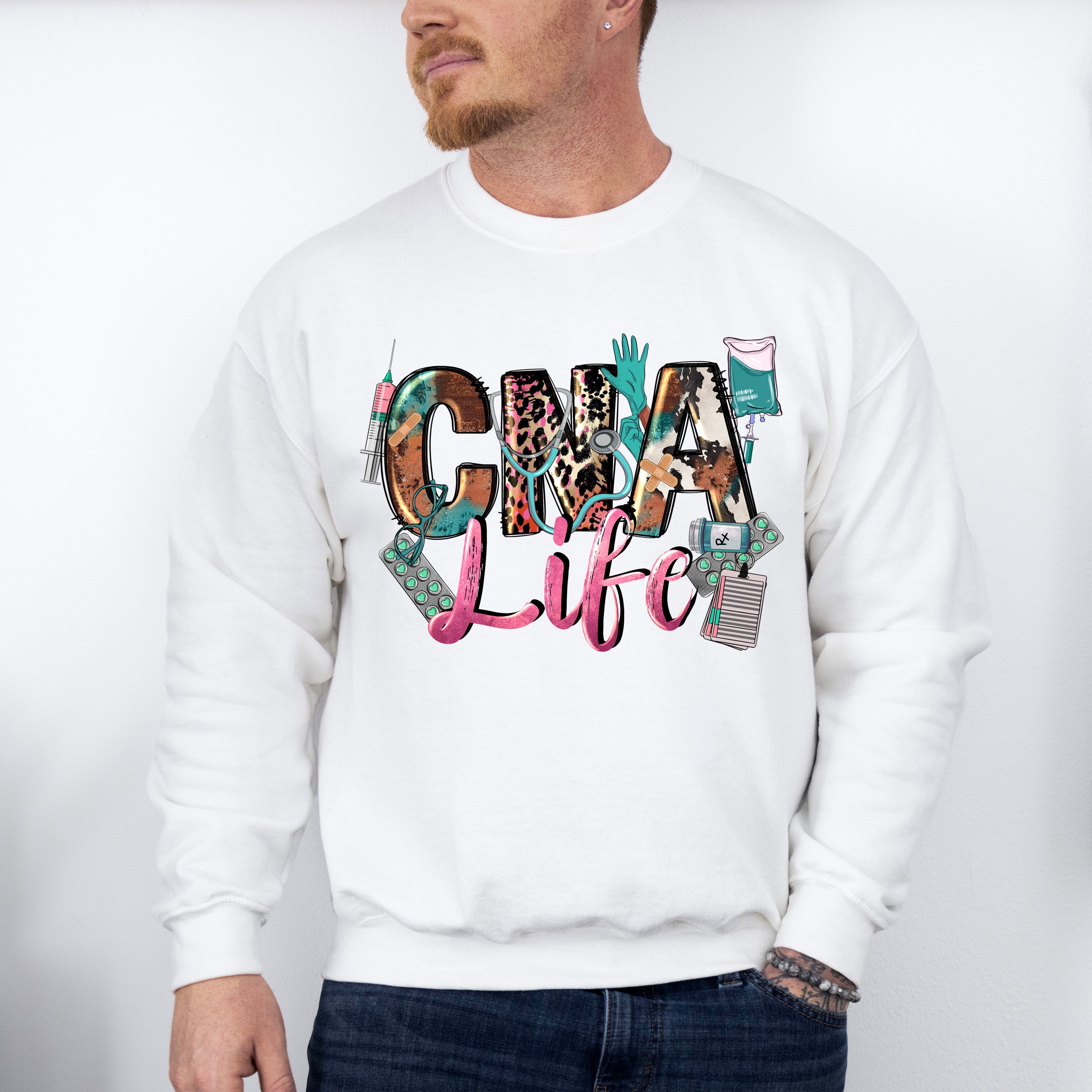 CNA Life Doodles Design - CNA Unisex Crewneck T-Shirt Sweatshirt Hoodie