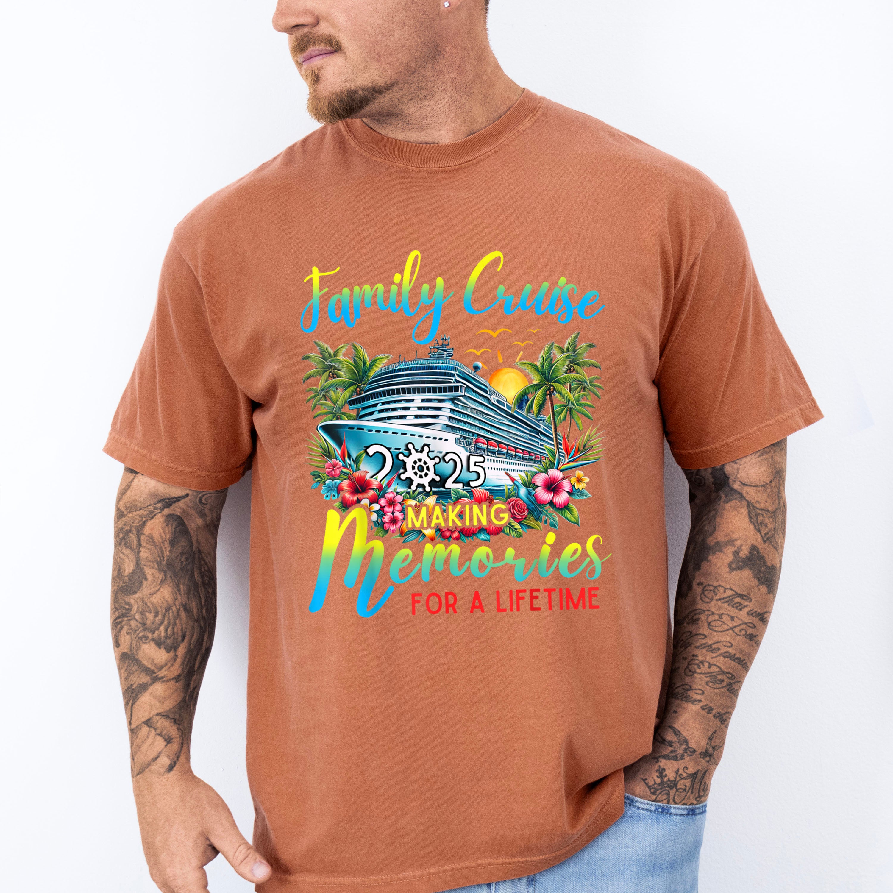 Family Cruise 2025 Making Memories, Flowers Design - Vacation Unisex Crewneck T-Shirt Sweatshirt Hoodie