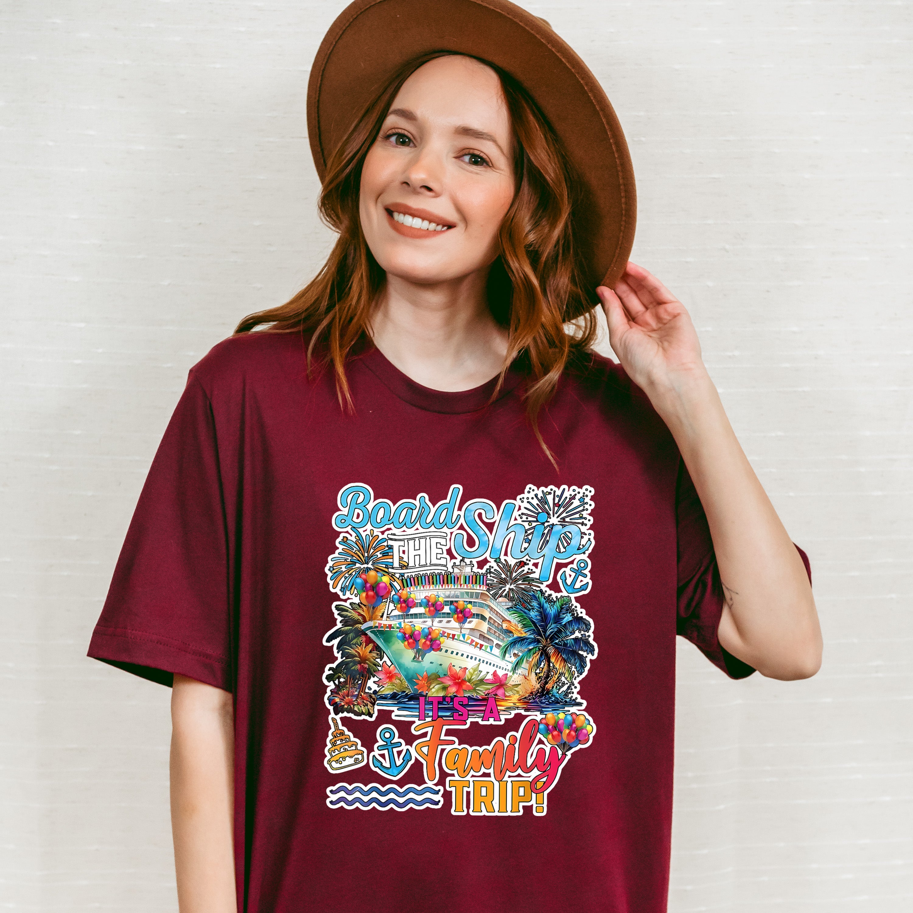 Board The Ship It's A Family Trip Colorful Design - Vacation Unisex Crewneck T-Shirt Sweatshirt Hoodie