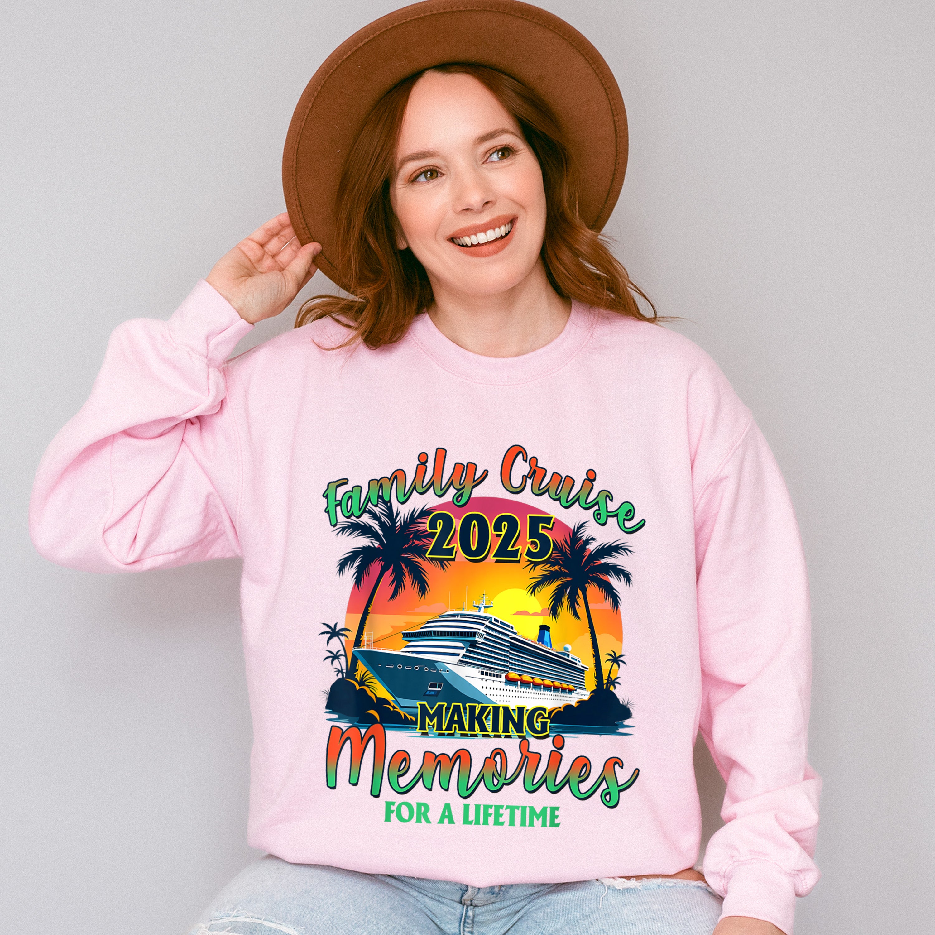 Family Cruise 2025 Making Memories, Sunset Design - Vacation Unisex Crewneck T-Shirt Sweatshirt Hoodie
