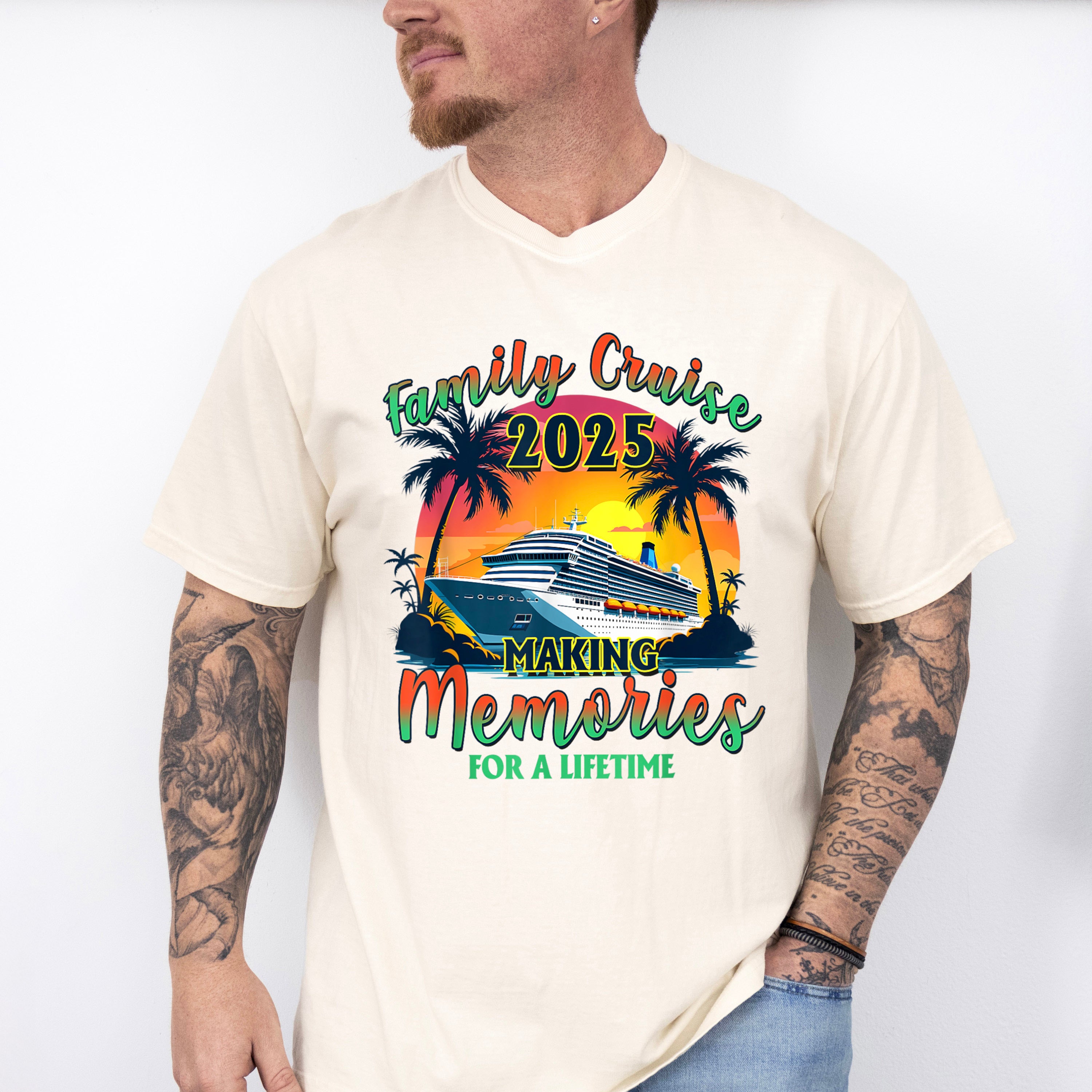 Family Cruise 2025 Making Memories, Sunset Design - Vacation Unisex Crewneck T-Shirt Sweatshirt Hoodie