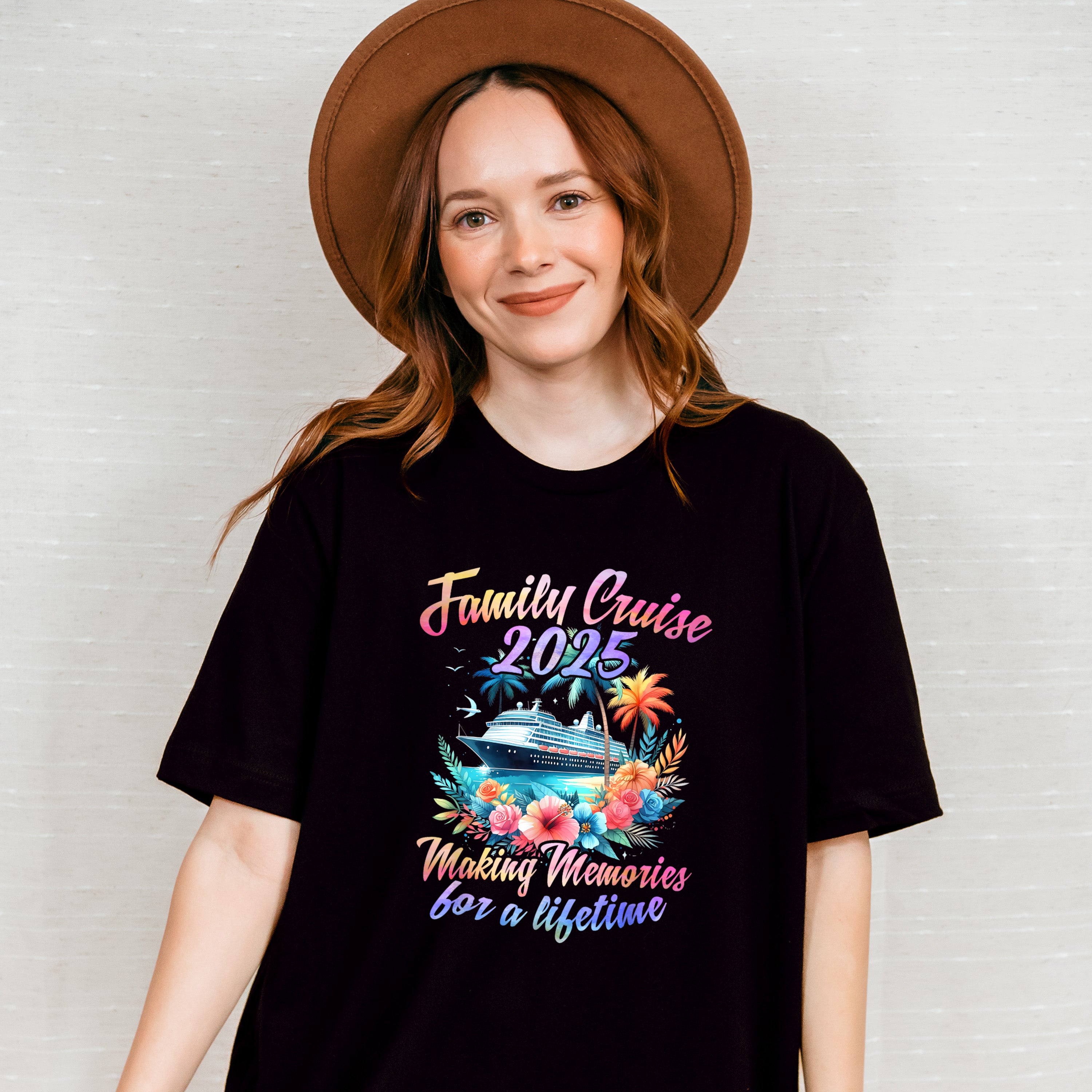 Family Cruise 2025 Making Memories Flowers Colorful Design - Vacation Unisex Crewneck T-Shirt Sweatshirt Hoodie