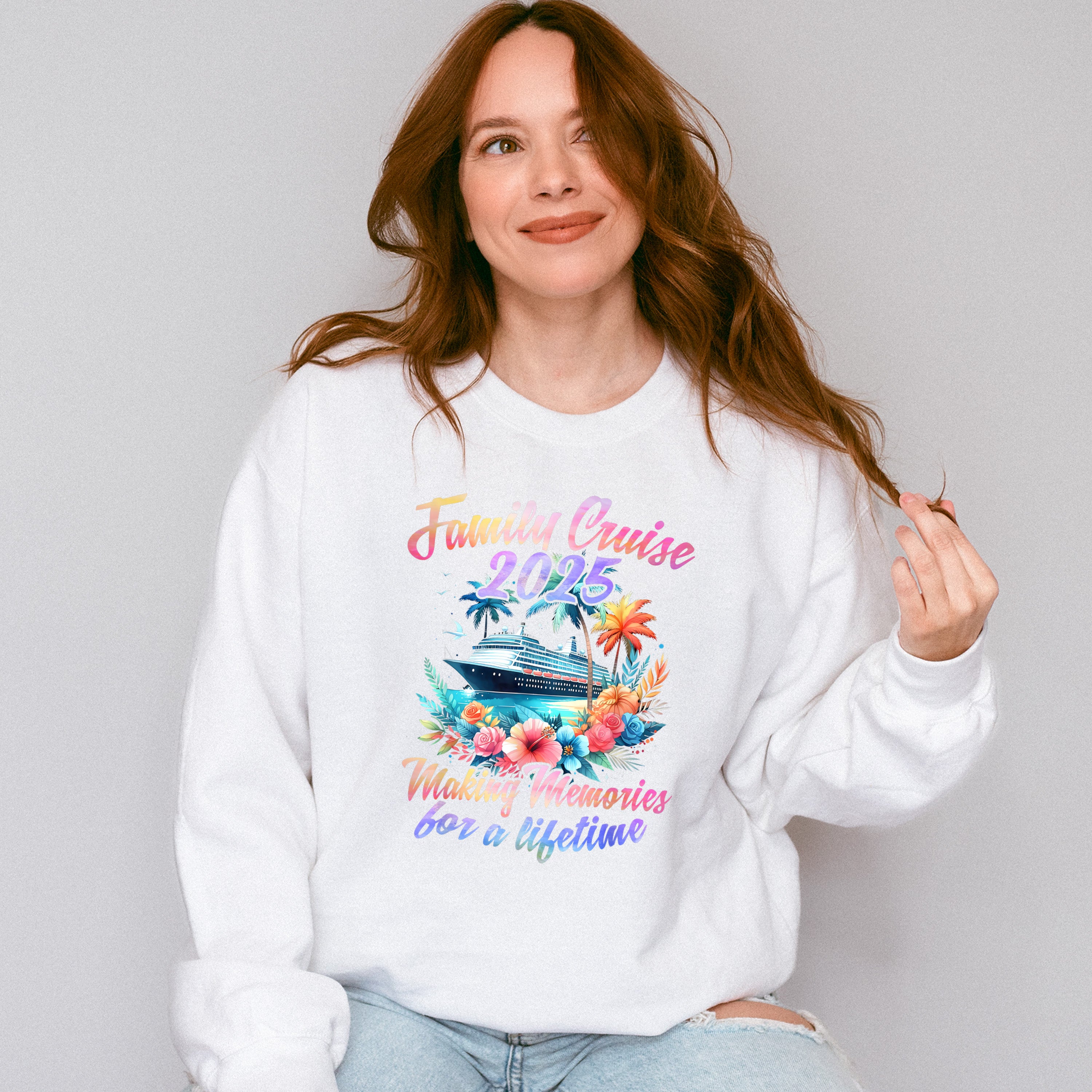 Family Cruise 2025 Making Memories Flowers Colorful Design - Vacation Unisex Crewneck T-Shirt Sweatshirt Hoodie