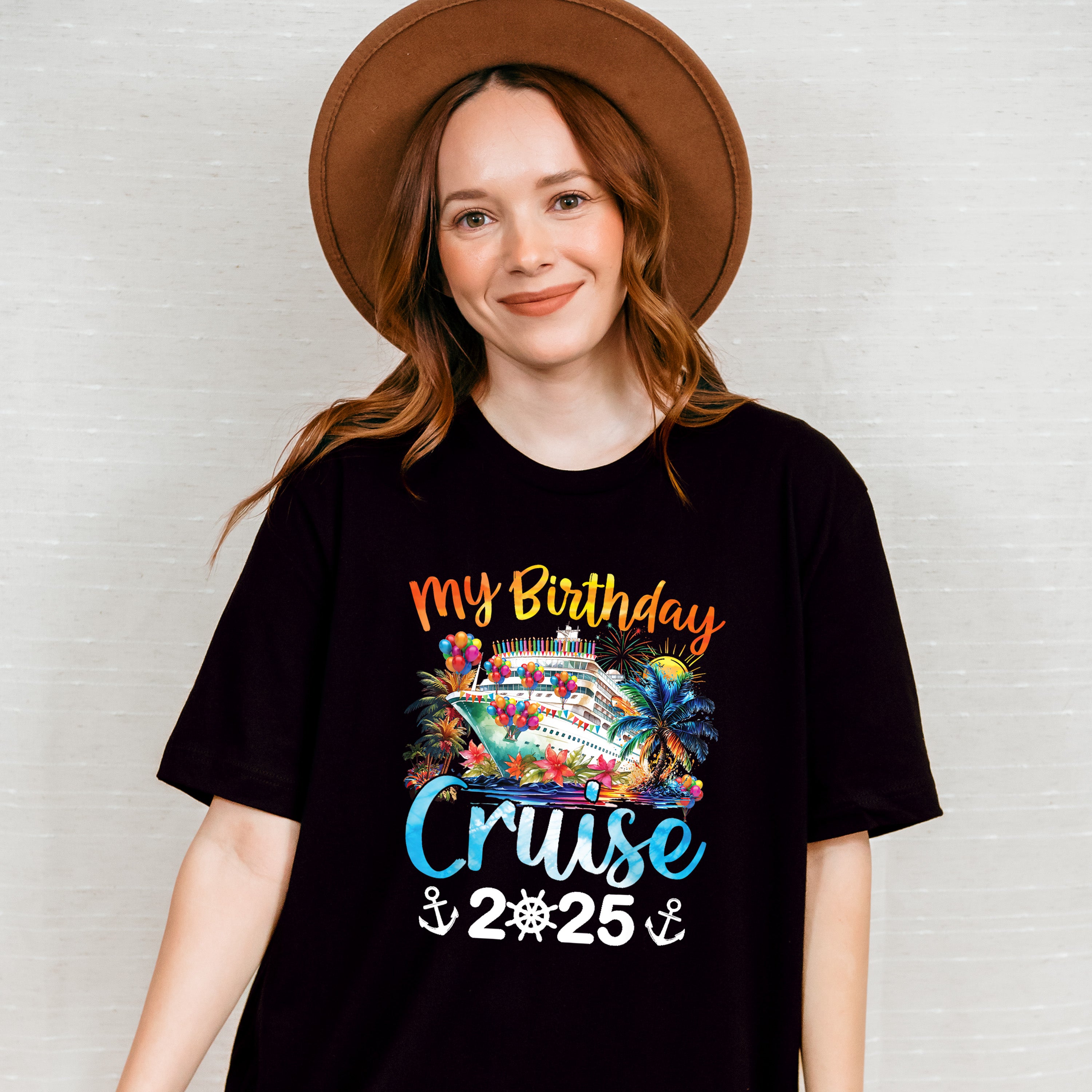 My Birthday Cruise 2025 Palm Trees Design - Vacation Unisex Crewneck T-Shirt Sweatshirt Hoodie