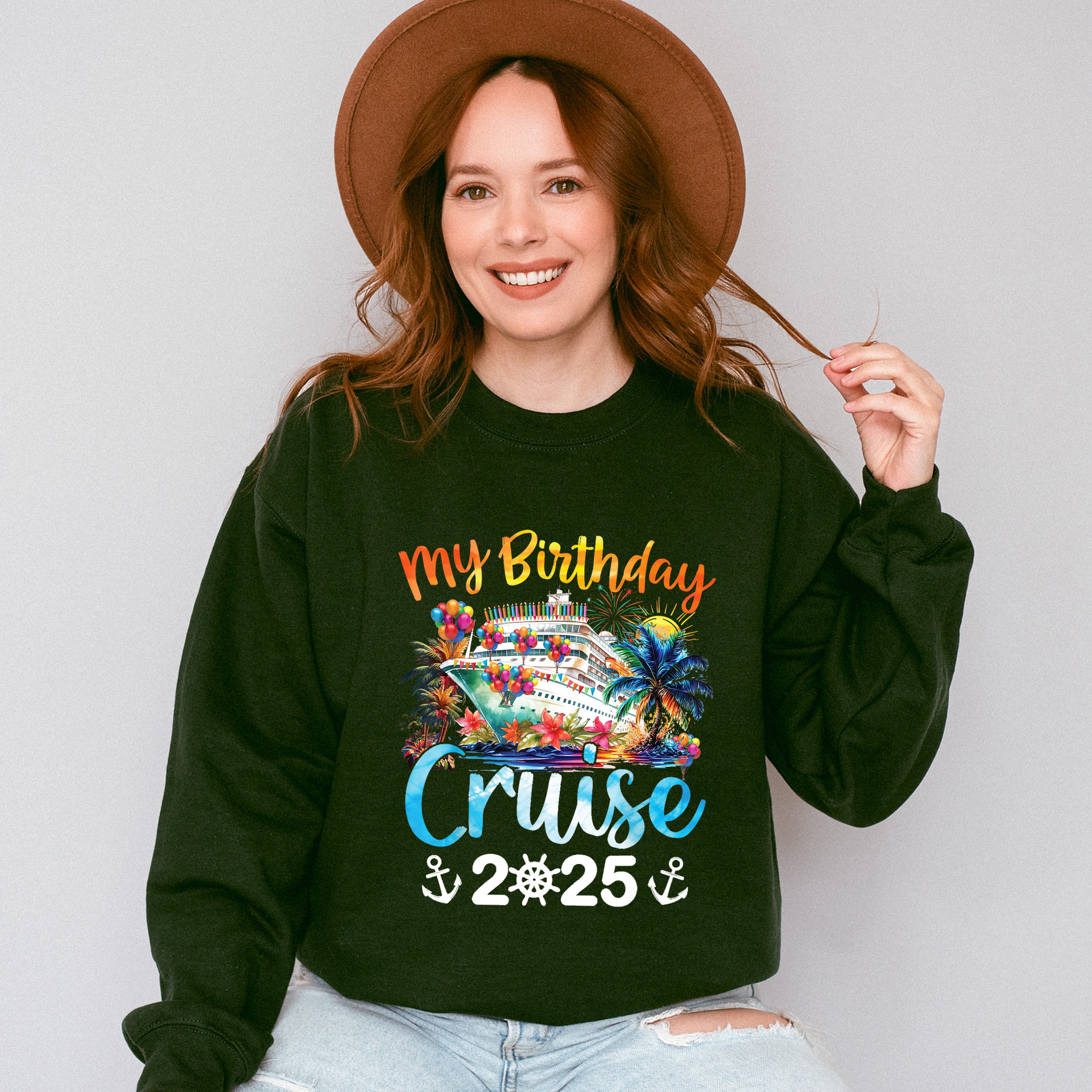 My Birthday Cruise 2025 Palm Trees Design - Vacation Unisex Crewneck T-Shirt Sweatshirt Hoodie