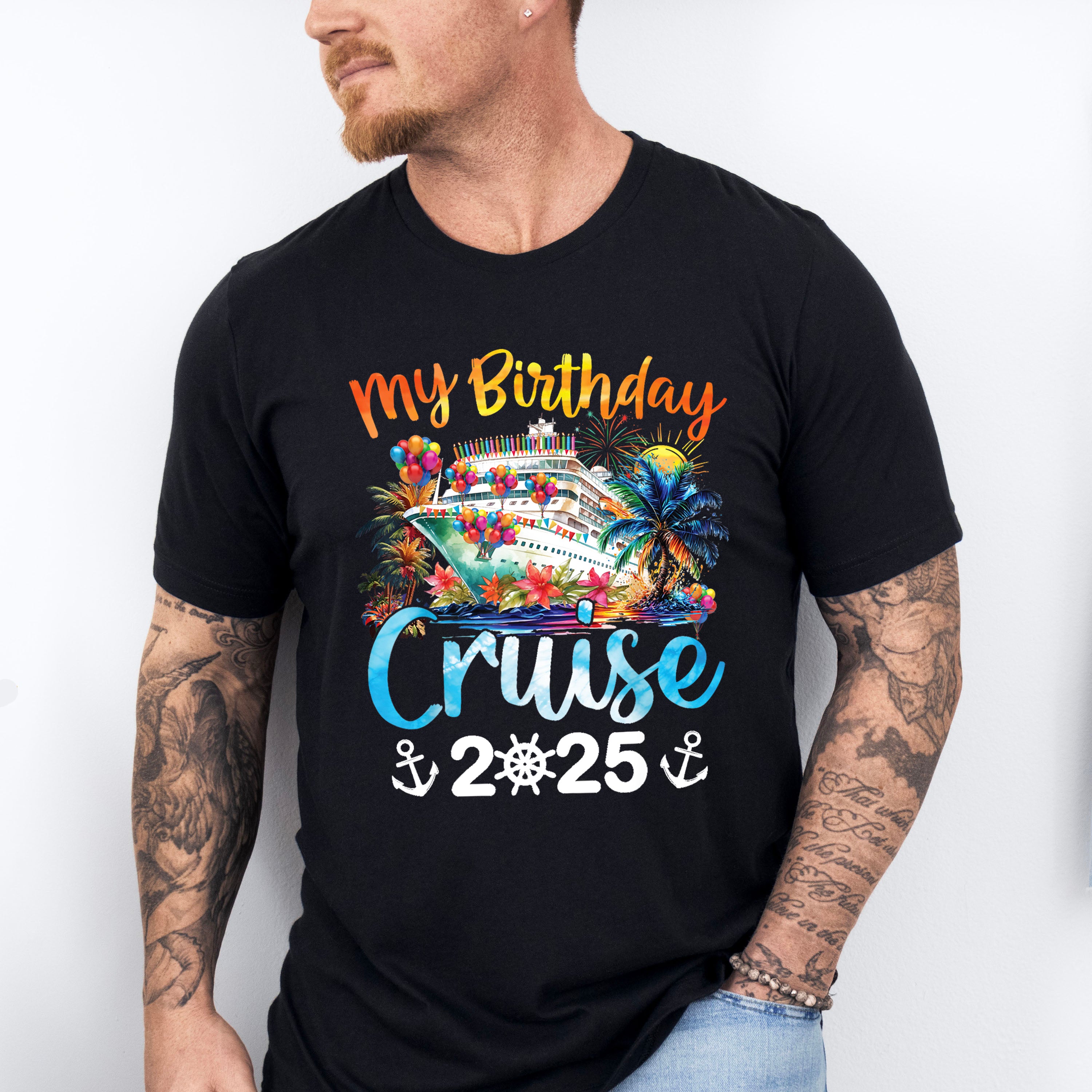 My Birthday Cruise 2025 Palm Trees Design - Vacation Unisex Crewneck T-Shirt Sweatshirt Hoodie