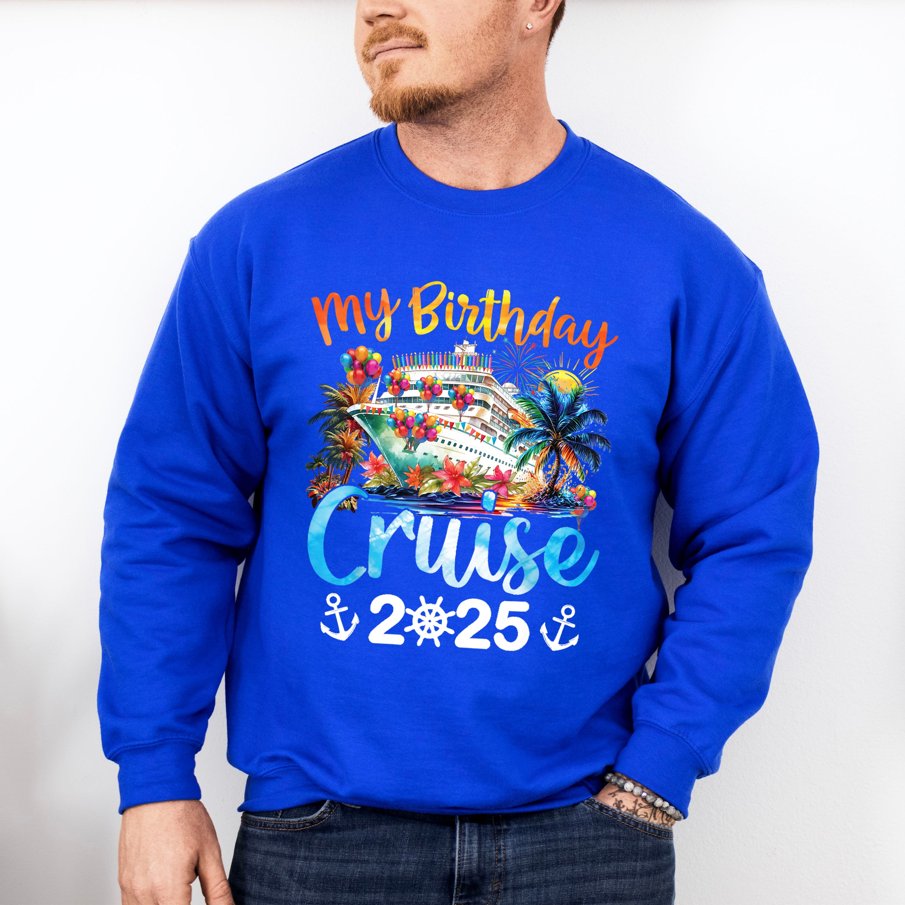 My Birthday Cruise 2025 Palm Trees Design - Vacation Unisex Crewneck T-Shirt Sweatshirt Hoodie