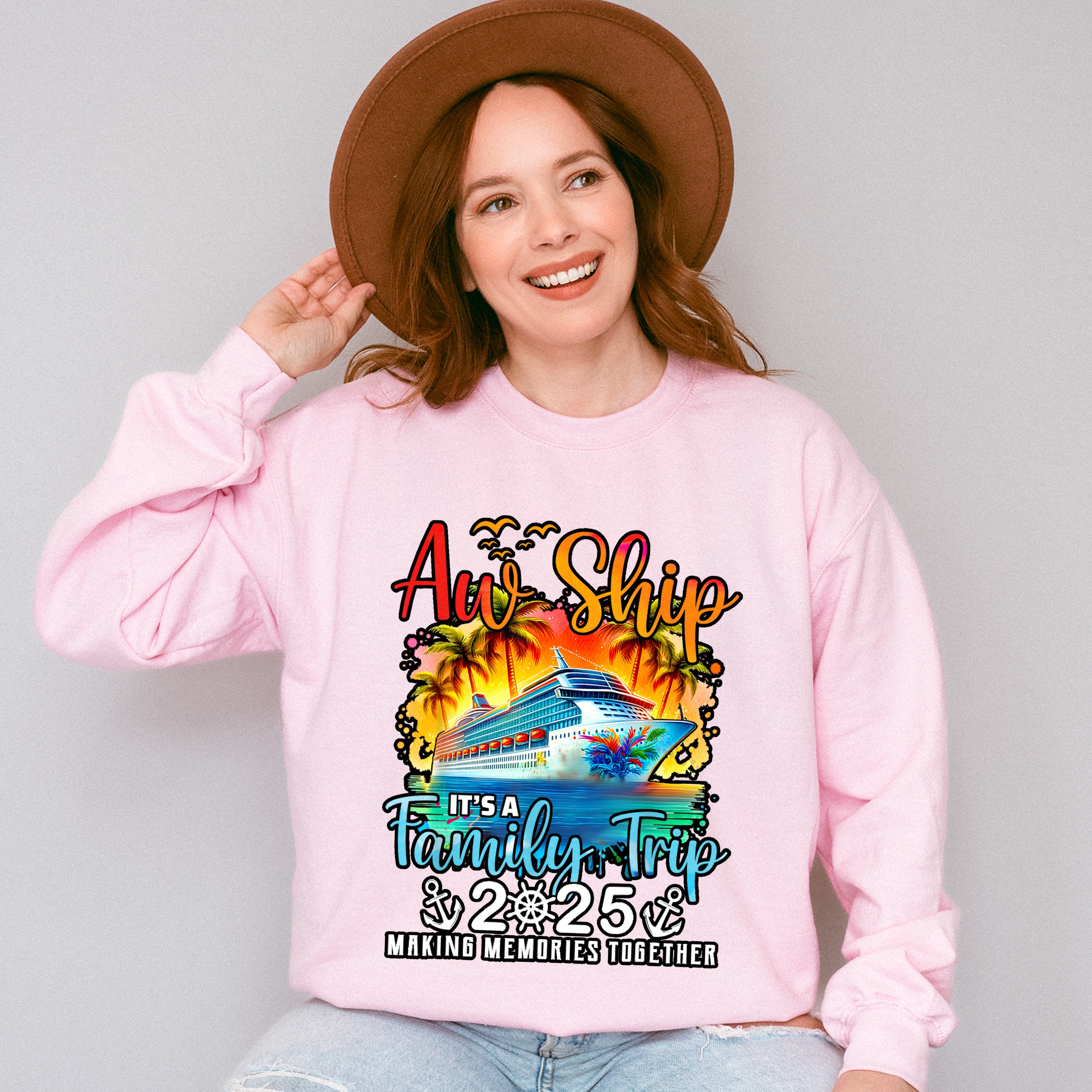 Aw Ship It's A Family Trip 2025 Sunset Design - Vacation Unisex Crewneck T-Shirt Sweatshirt Hoodie