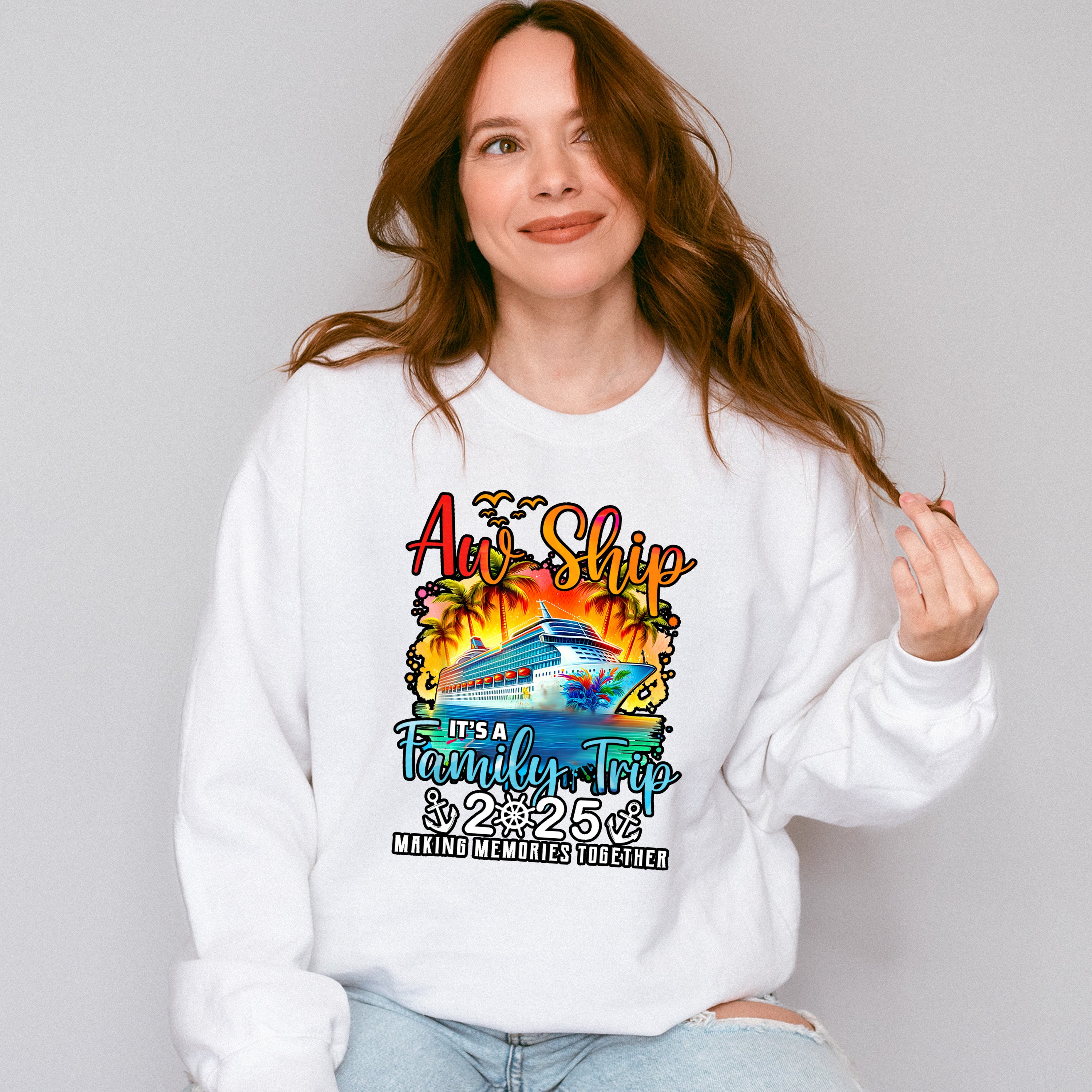 Aw Ship It's A Family Trip 2025 Sunset Design - Vacation Unisex Crewneck T-Shirt Sweatshirt Hoodie
