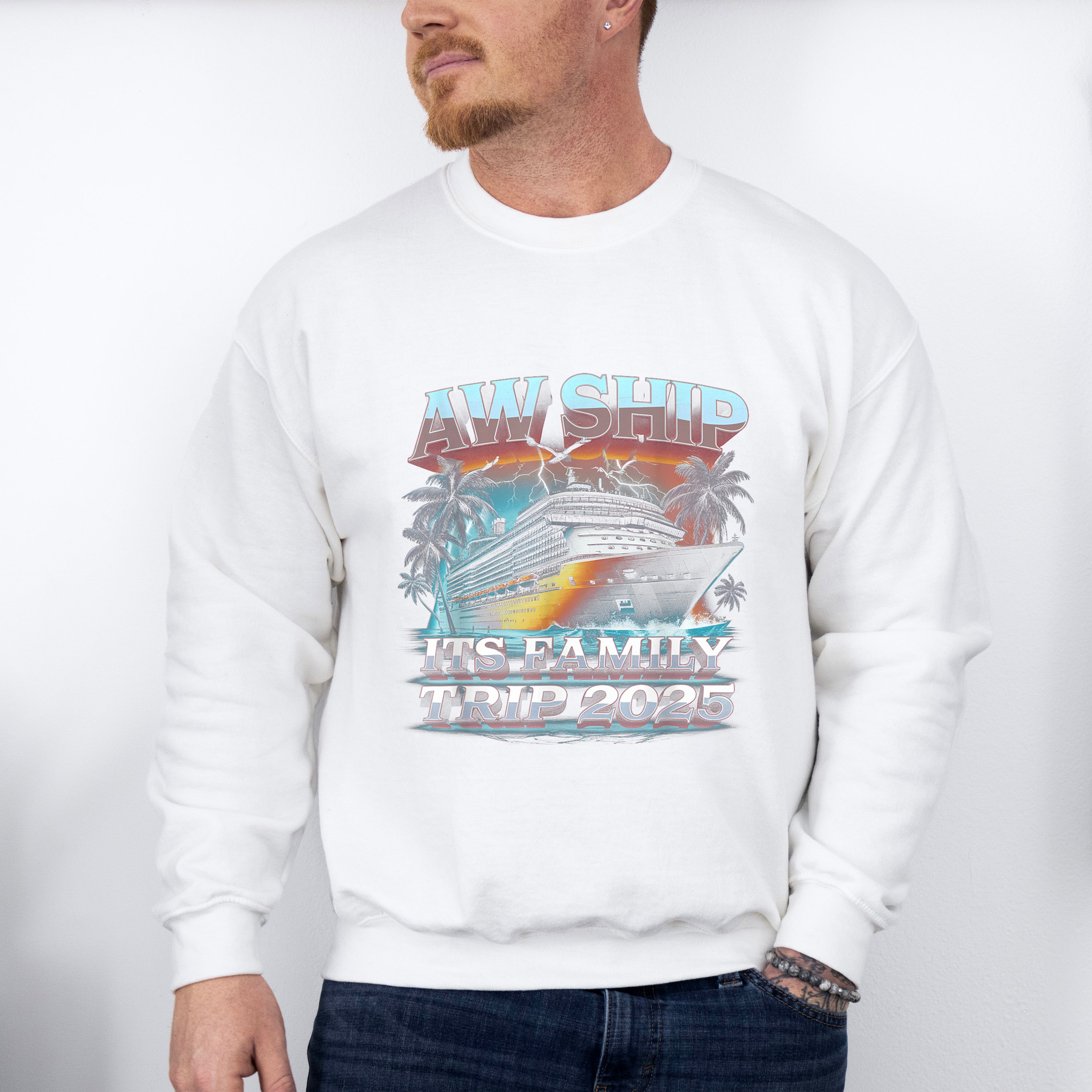 Aw Ship It's A Family Trip 2025 Lightning Design - Vacation Unisex Crewneck T-Shirt Sweatshirt Hoodie