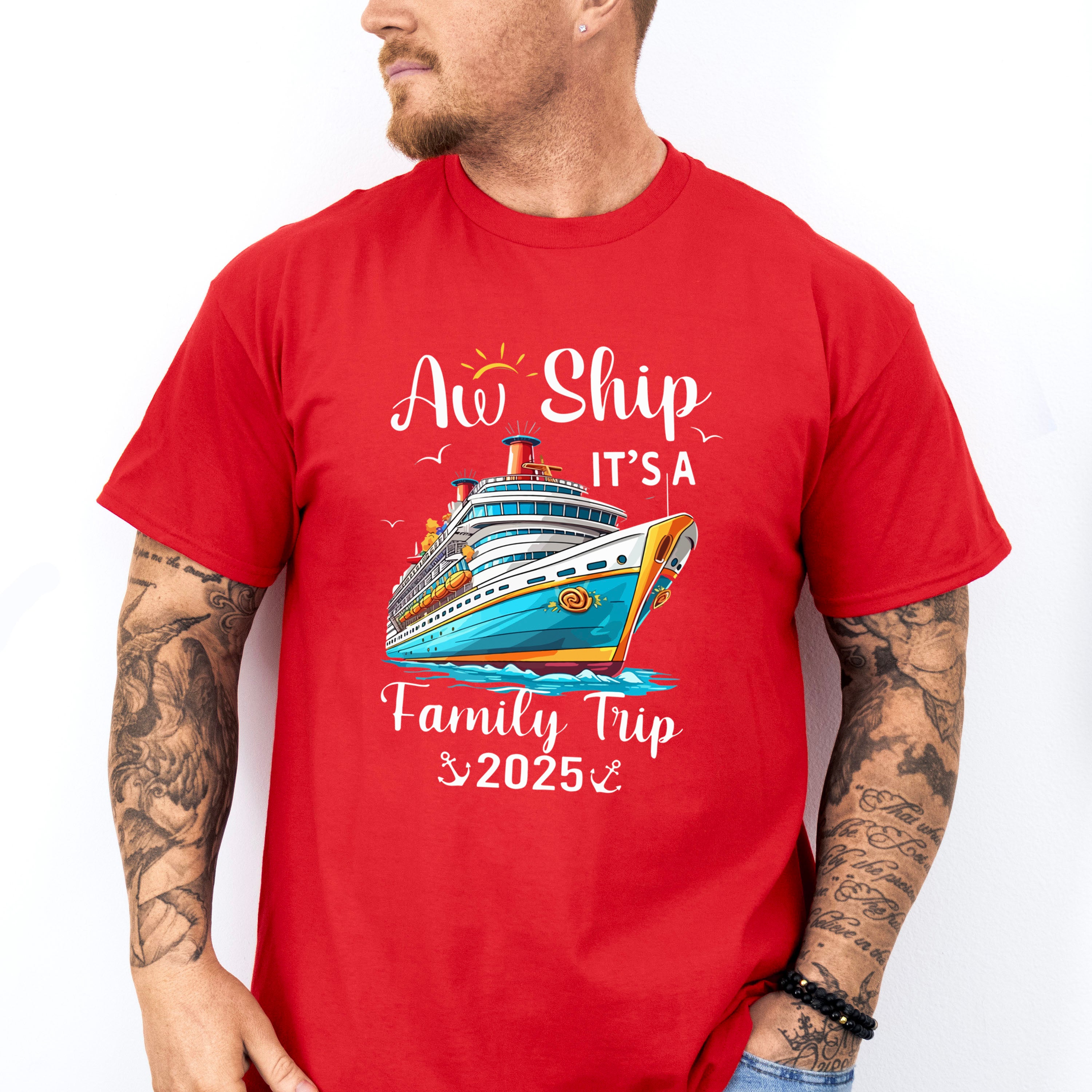 Aw Ship It's A Family Trip 2025 B&amp;W - Vacation Unisex Crewneck T-Shirt Sweatshirt Hoodie