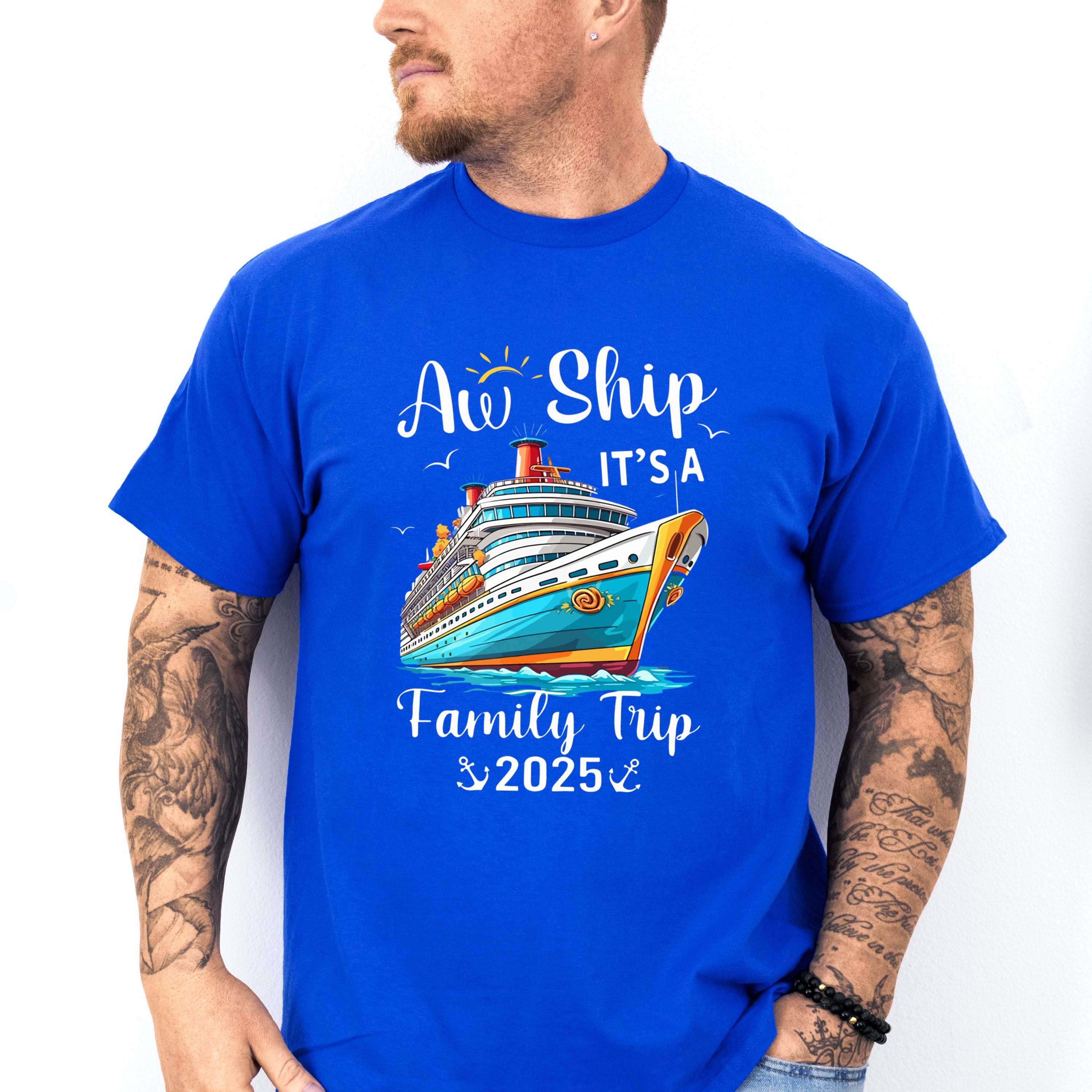 Aw Ship It's A Family Trip 2025 B&amp;W - Vacation Unisex Crewneck T-Shirt Sweatshirt Hoodie