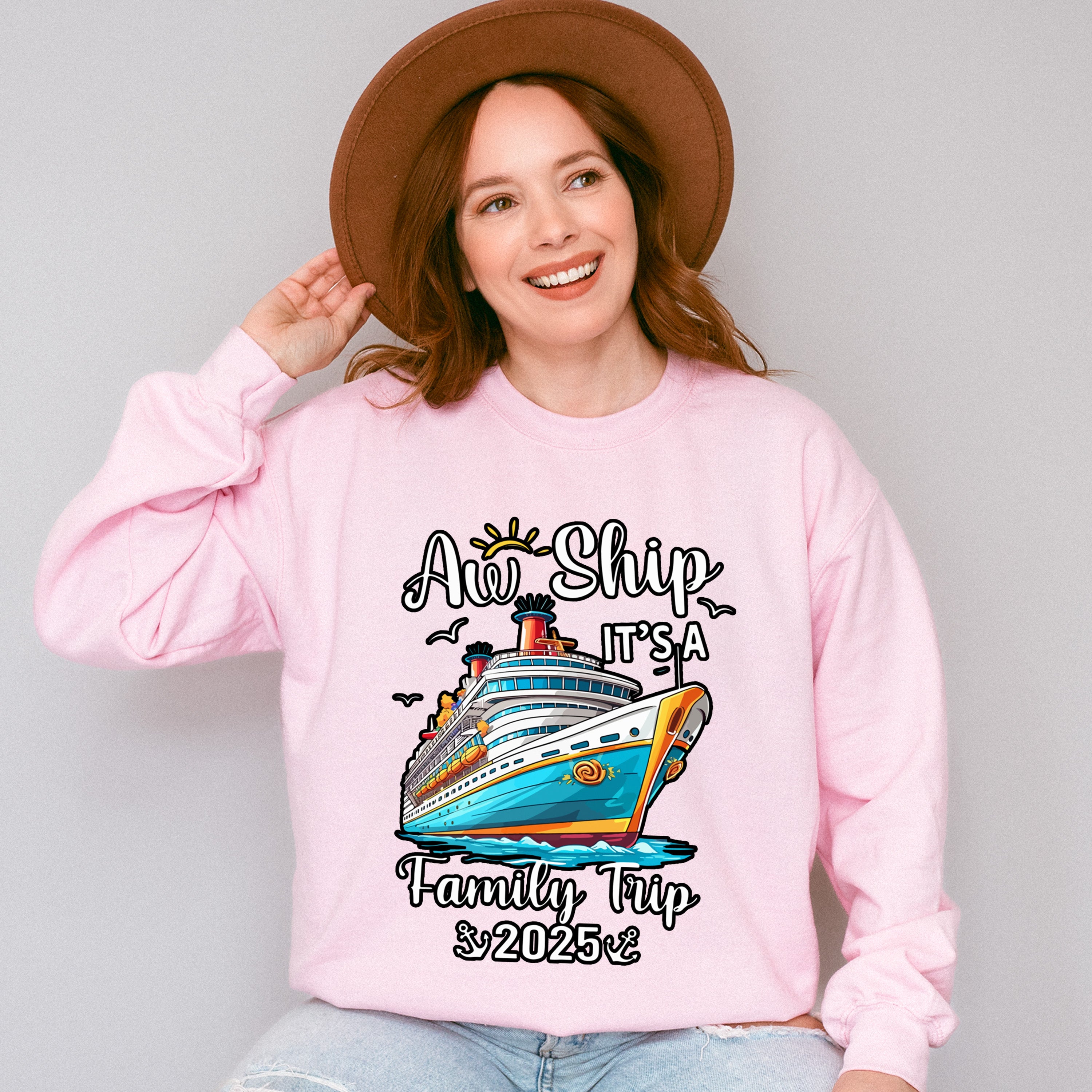 Aw Ship It's A Family Trip 2025 B&amp;W - Vacation Unisex Crewneck T-Shirt Sweatshirt Hoodie