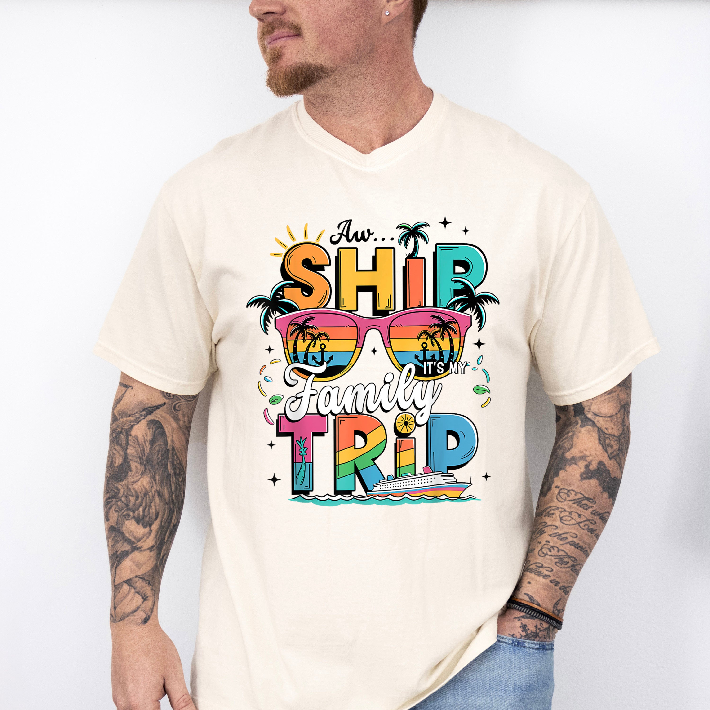 Aw Ship It's A Family Trip Pink Glasses Design - Vacation Unisex Crewneck T-Shirt Sweatshirt Hoodie