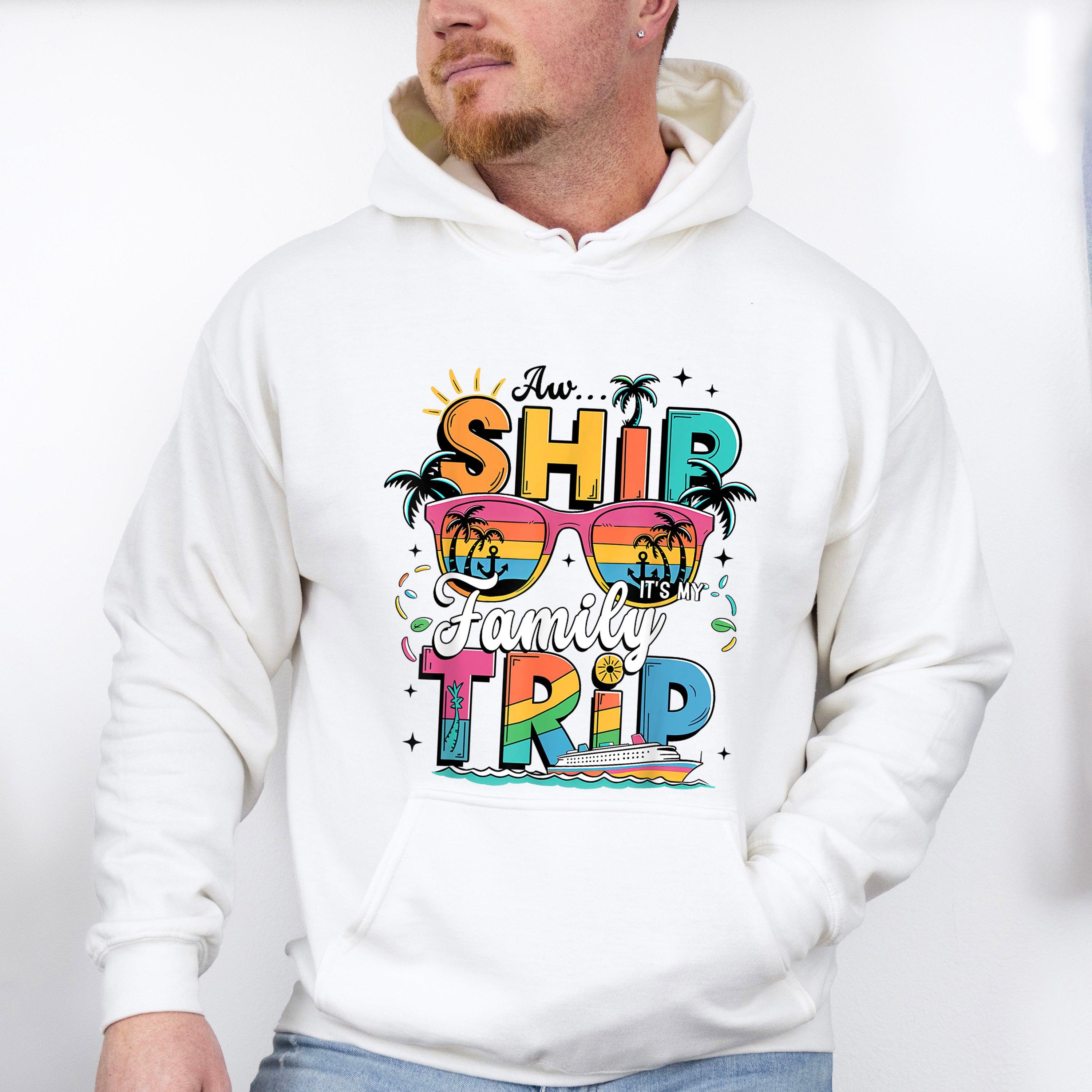 Aw Ship It's A Family Trip Pink Glasses Design - Vacation Unisex Crewneck T-Shirt Sweatshirt Hoodie
