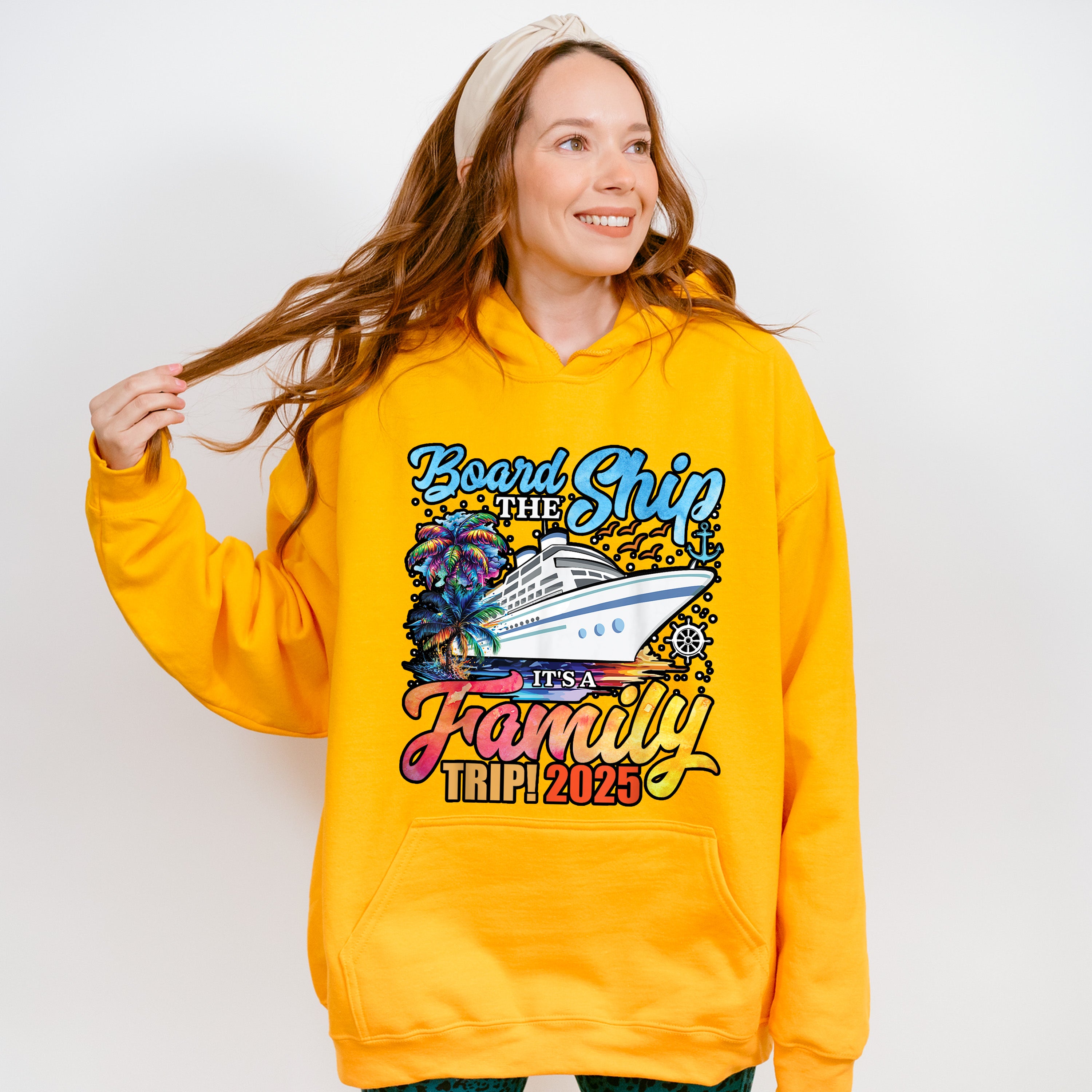 Board The Ship It's A Family Trip 2025 White Ship - Vacation Unisex Crewneck T-Shirt Sweatshirt Hoodie