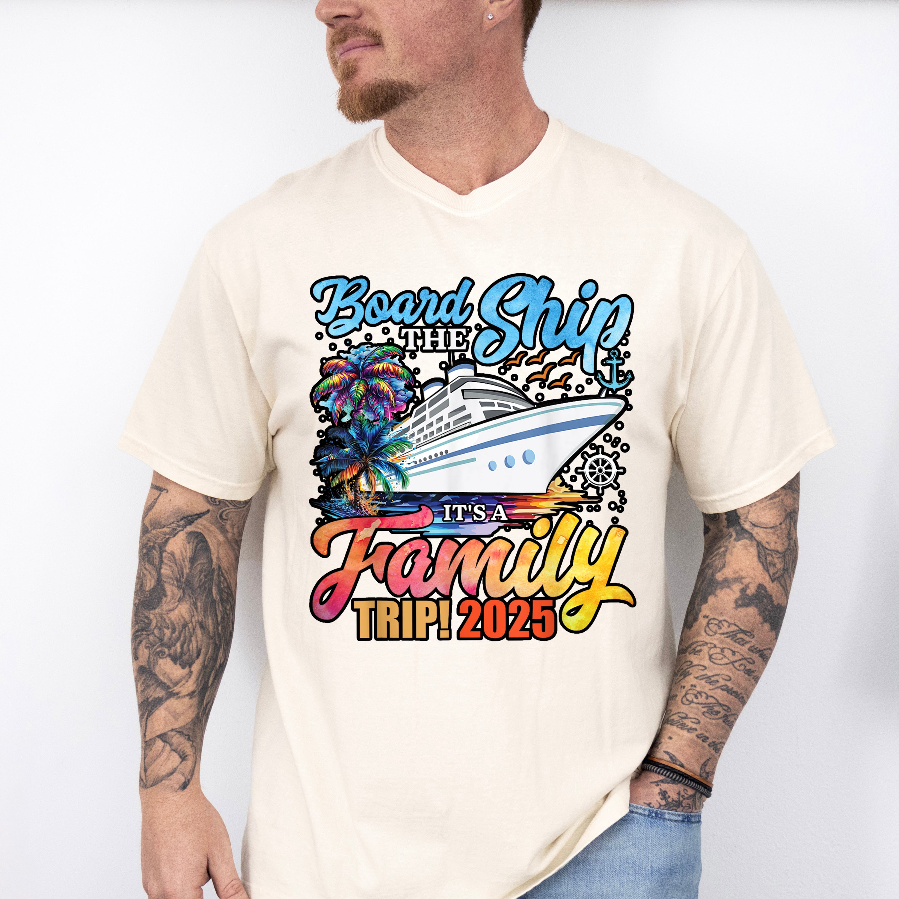 Board The Ship It's A Family Trip 2025 White Ship - Vacation Unisex Crewneck T-Shirt Sweatshirt Hoodie