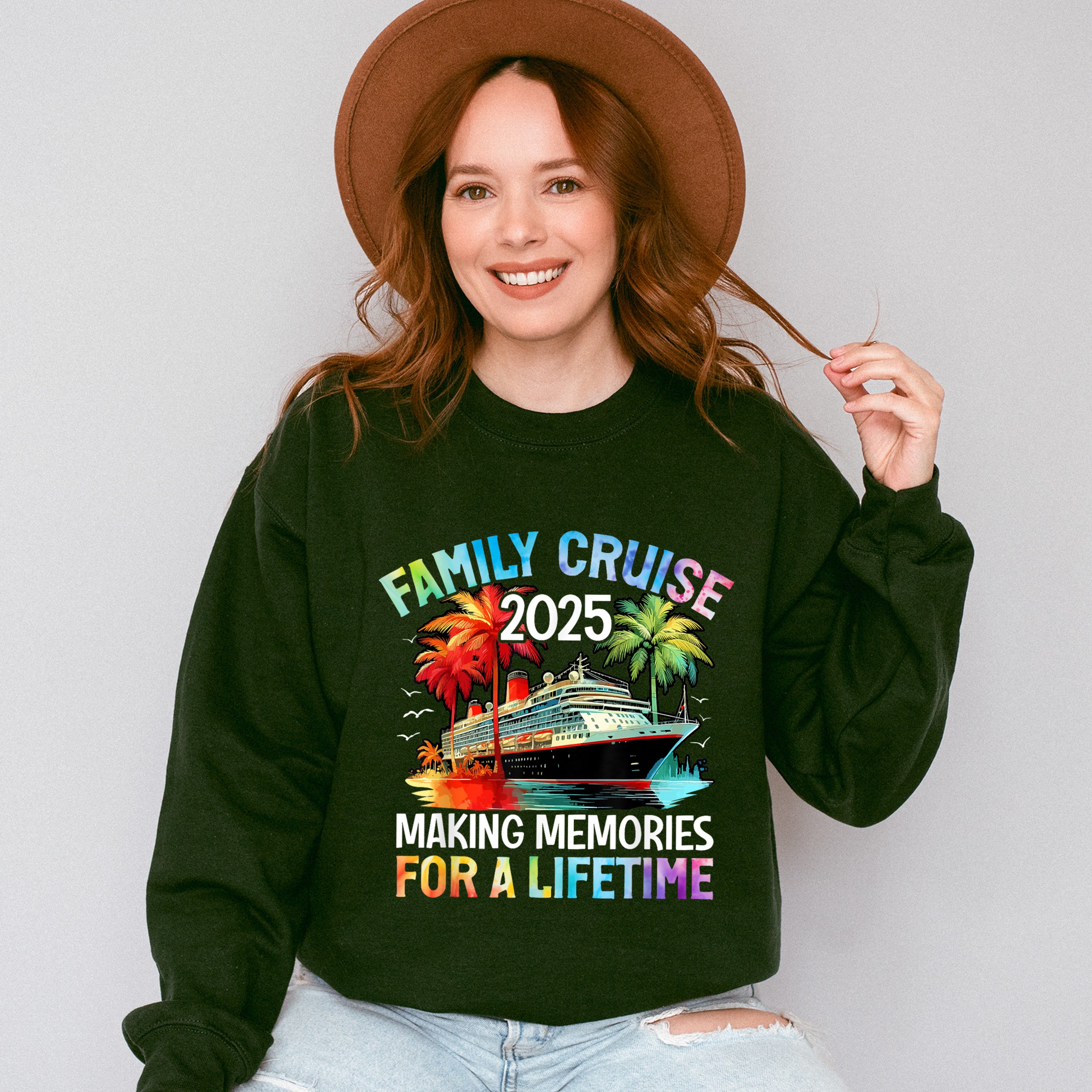 Family Cruise 2025 Red And Green Trees - Vacation Unisex Crewneck T-Shirt Sweatshirt Hoodie