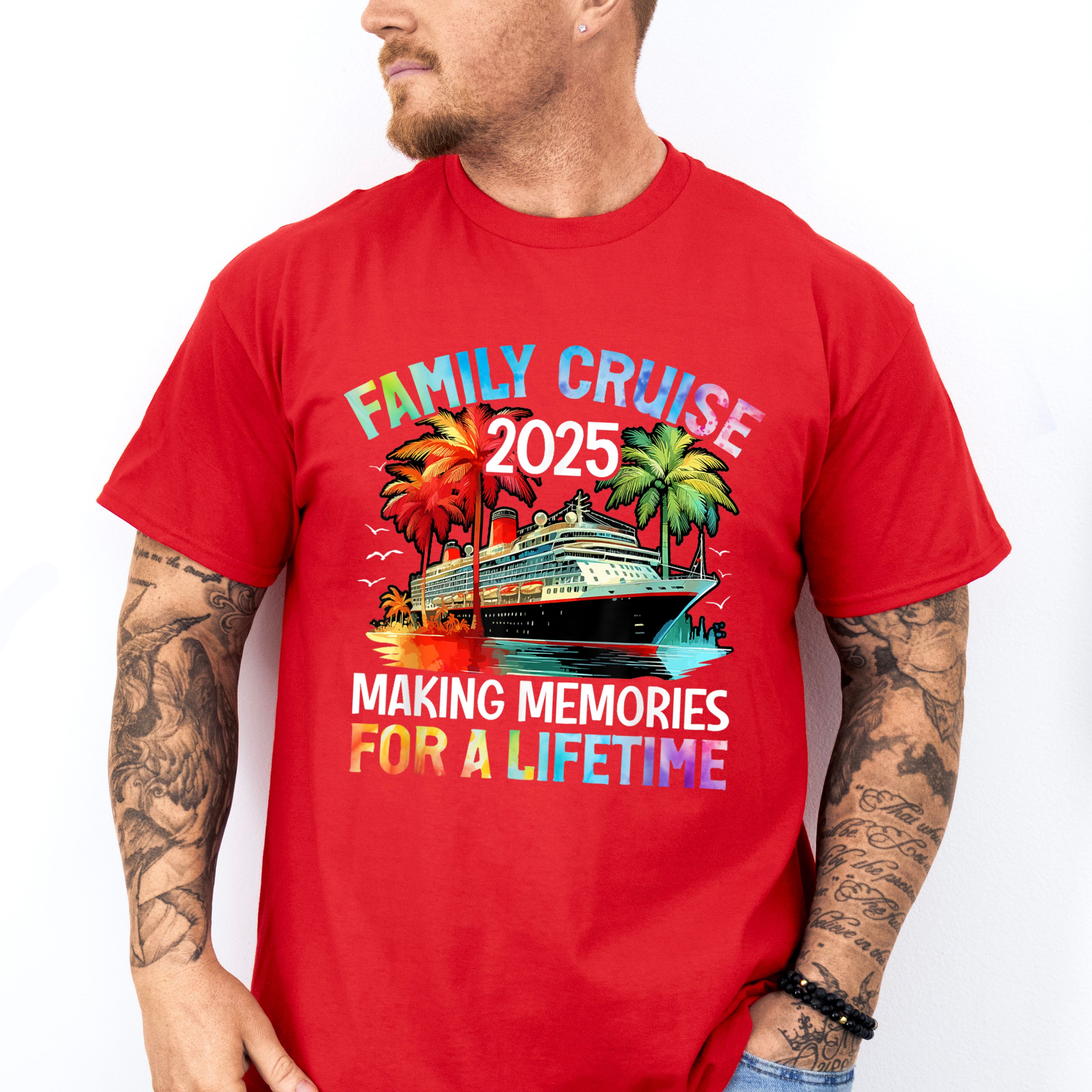 Family Cruise 2025 Red And Green Trees - Vacation Unisex Crewneck T-Shirt Sweatshirt Hoodie