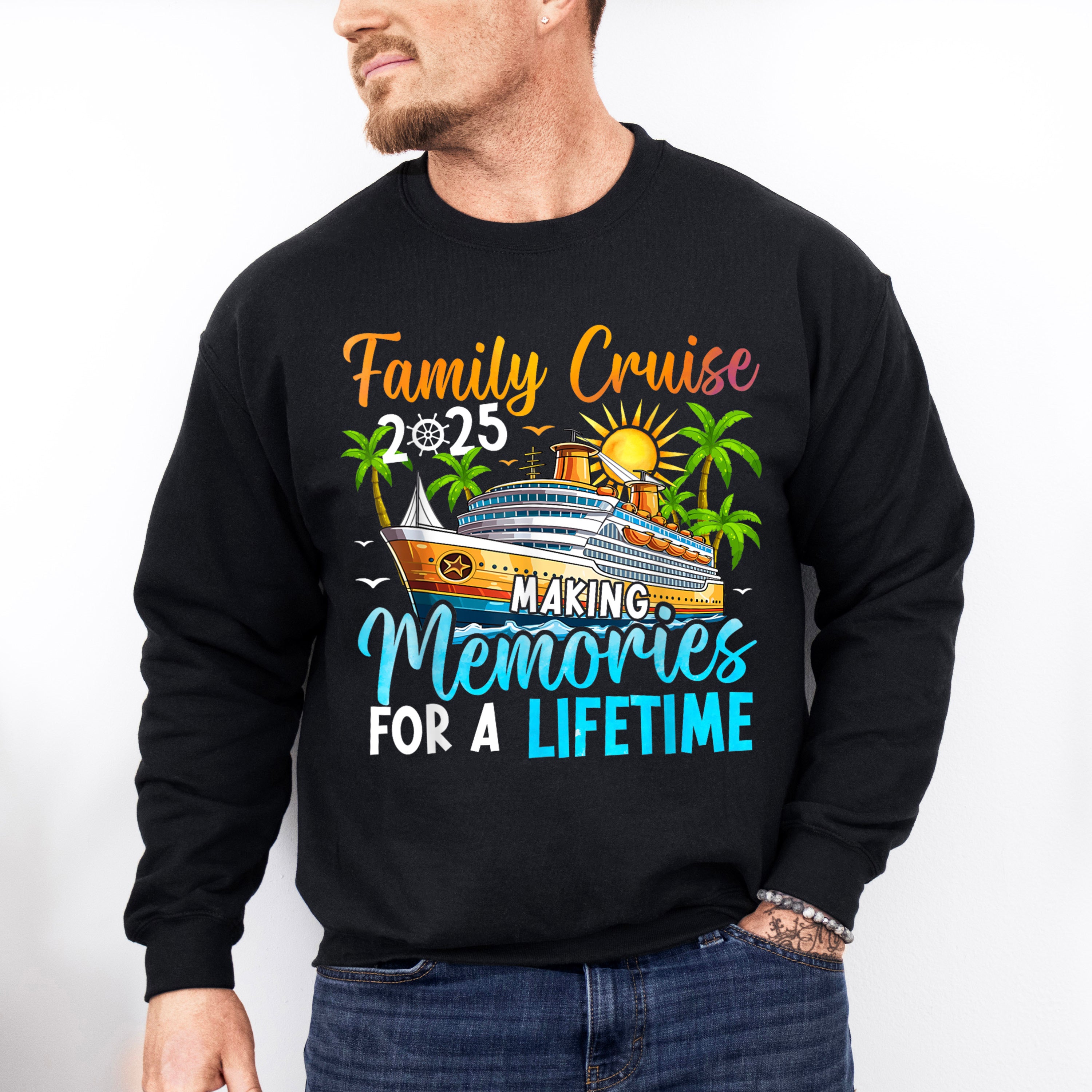 Family Cruise 2025 Trees And Sunset - Vacation Unisex Crewneck T-Shirt Sweatshirt Hoodie