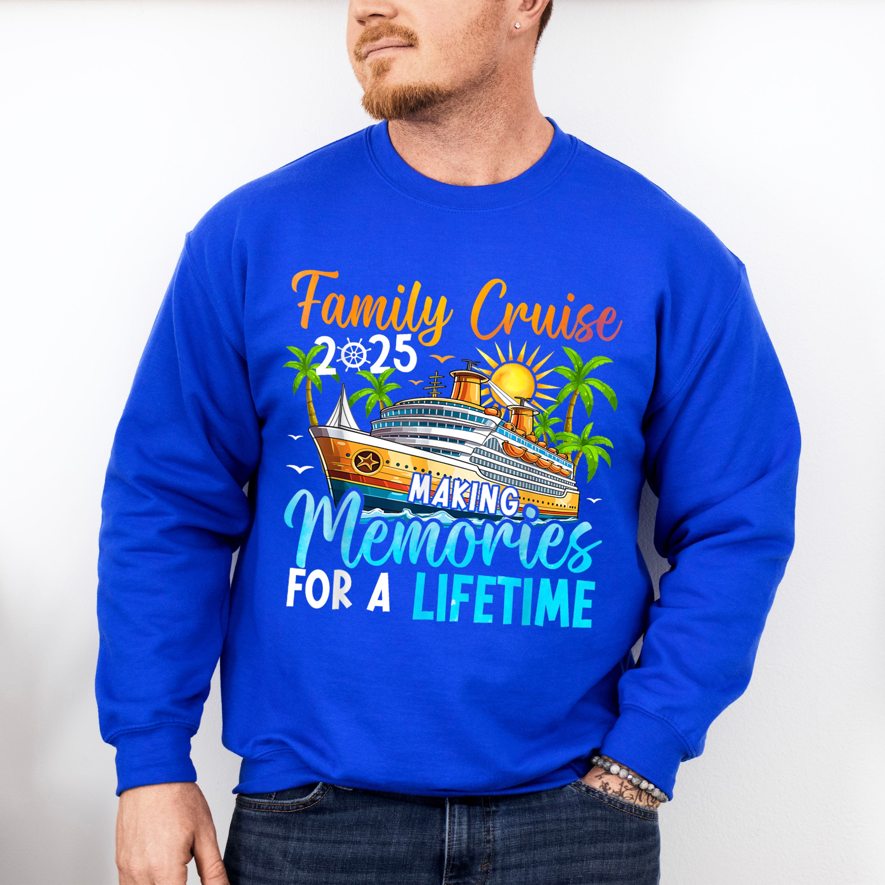 Family Cruise 2025 Trees And Sunset - Vacation Unisex Crewneck T-Shirt Sweatshirt Hoodie