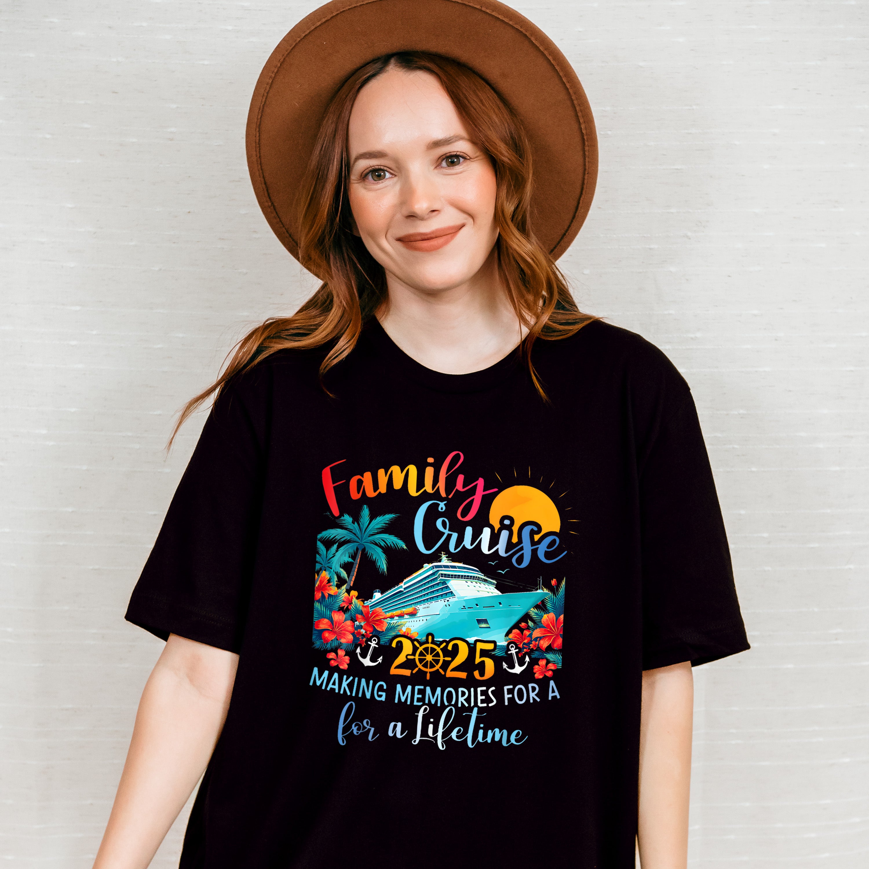 Family Cruise 2025 Red Flowers - Vacation Unisex Crewneck T-Shirt Sweatshirt Hoodie