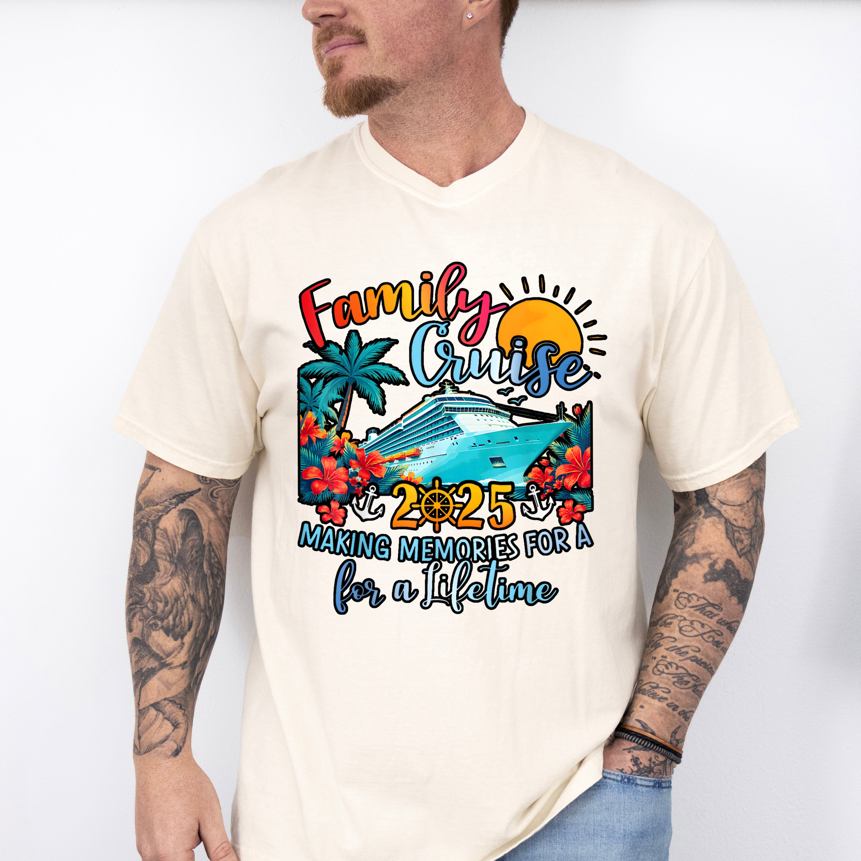 Family Cruise 2025 Red Flowers - Vacation Unisex Crewneck T-Shirt Sweatshirt Hoodie