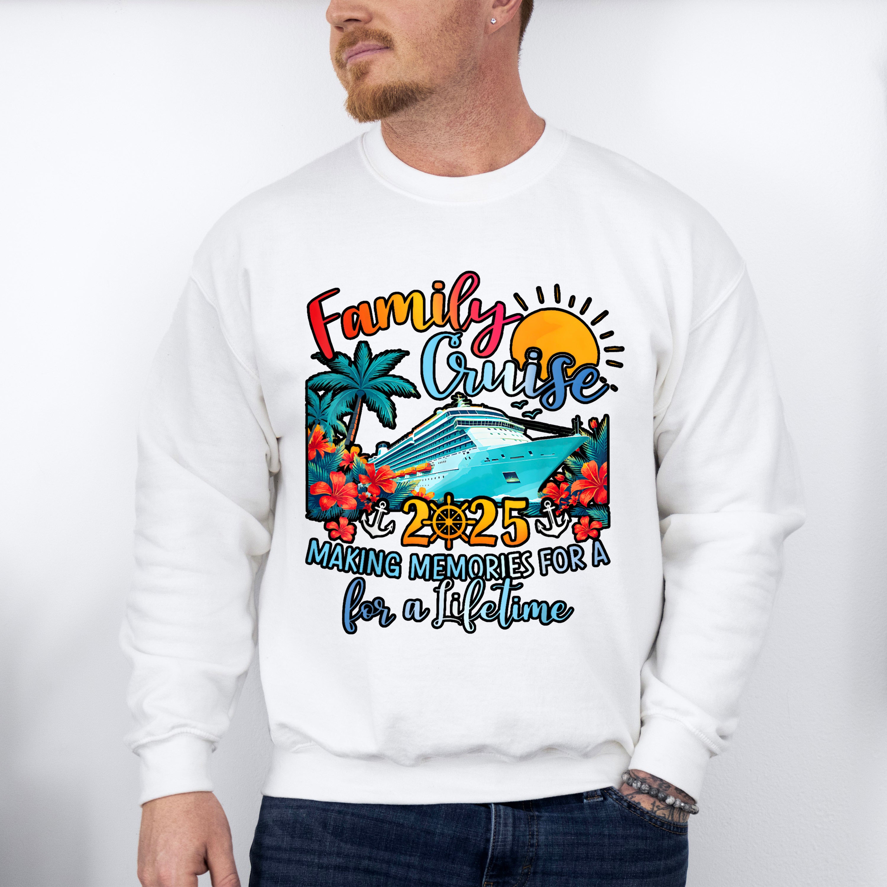 Family Cruise 2025 Red Flowers - Vacation Unisex Crewneck T-Shirt Sweatshirt Hoodie