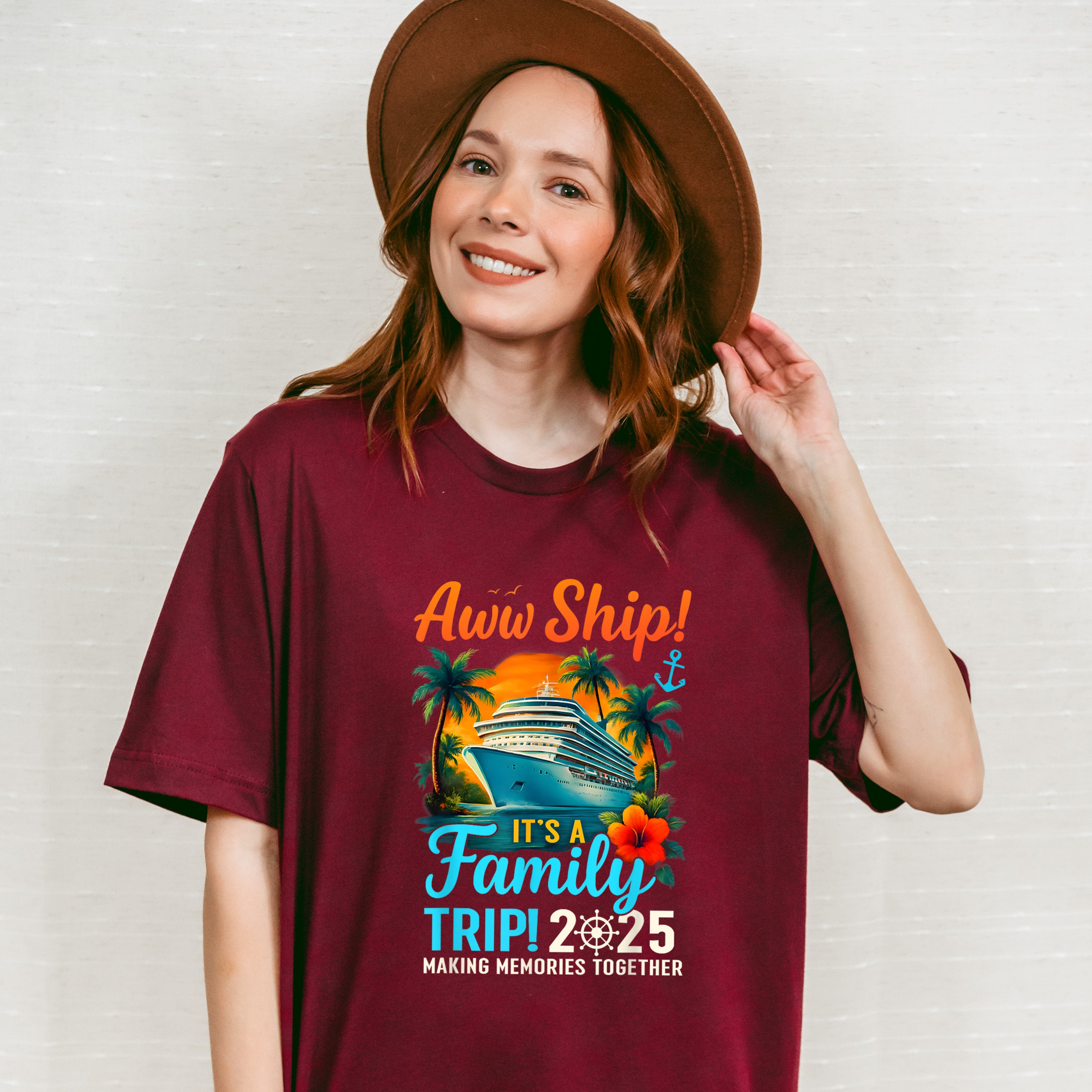 Aww Ship! It's A Family Trip 2025 Sunset - Vacation Unisex Crewneck T-Shirt Sweatshirt Hoodie