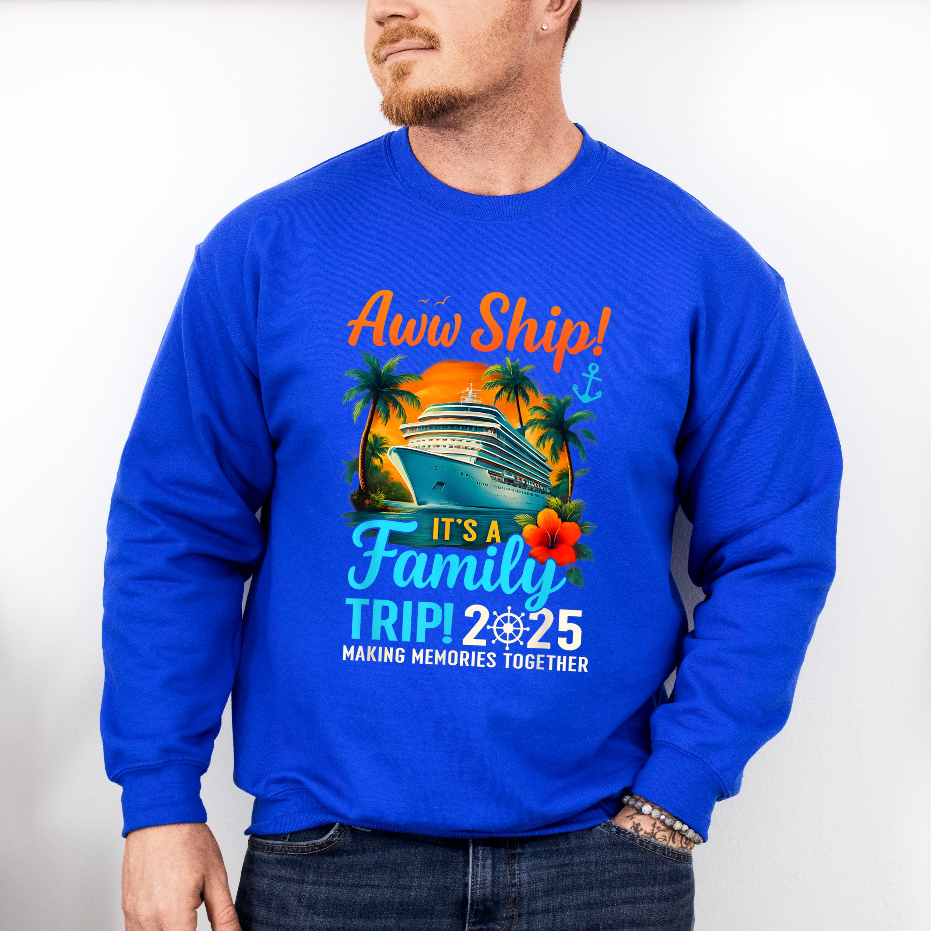 Aww Ship! It's A Family Trip 2025 Sunset - Vacation Unisex Crewneck T-Shirt Sweatshirt Hoodie