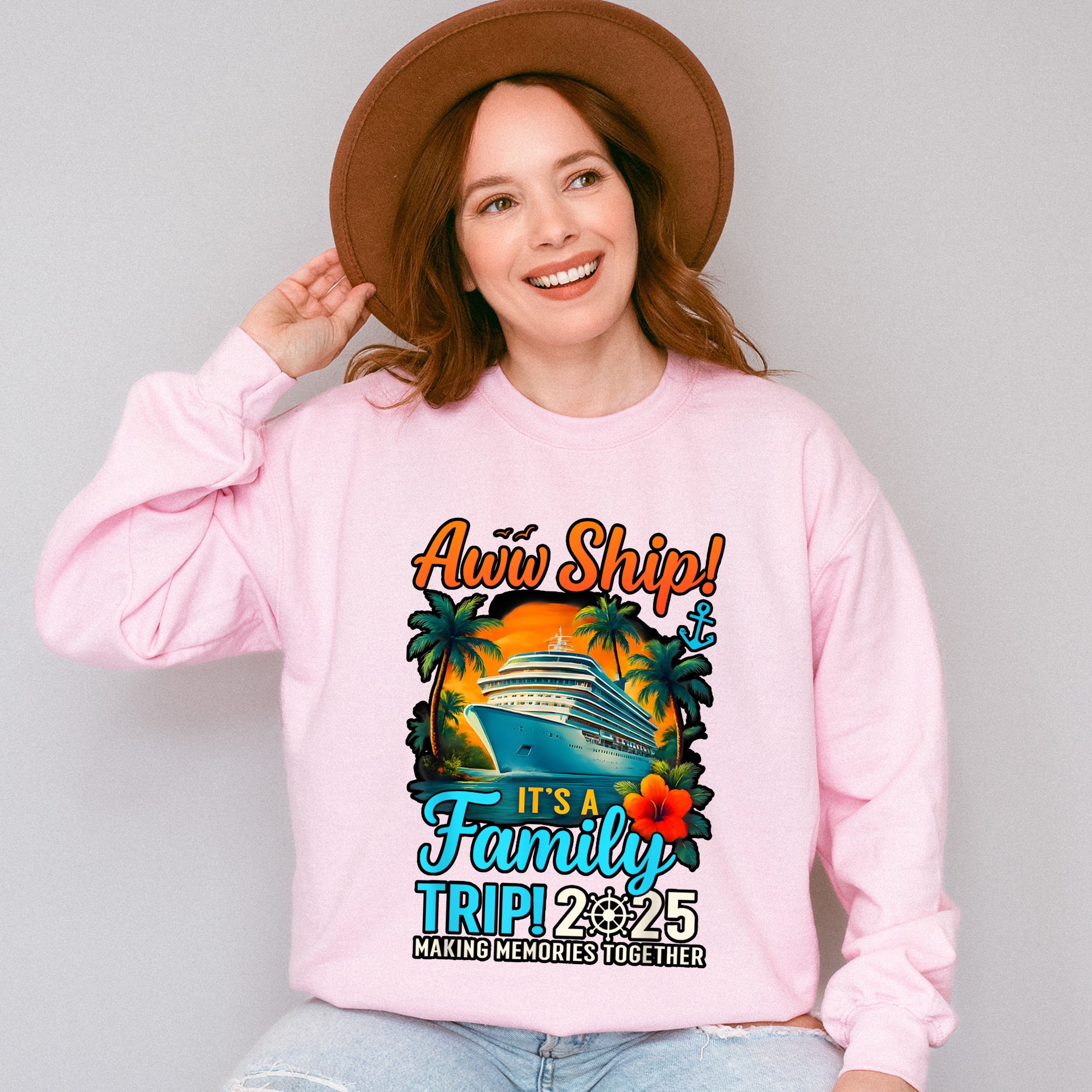Aww Ship! It's A Family Trip 2025 Sunset - Vacation Unisex Crewneck T-Shirt Sweatshirt Hoodie