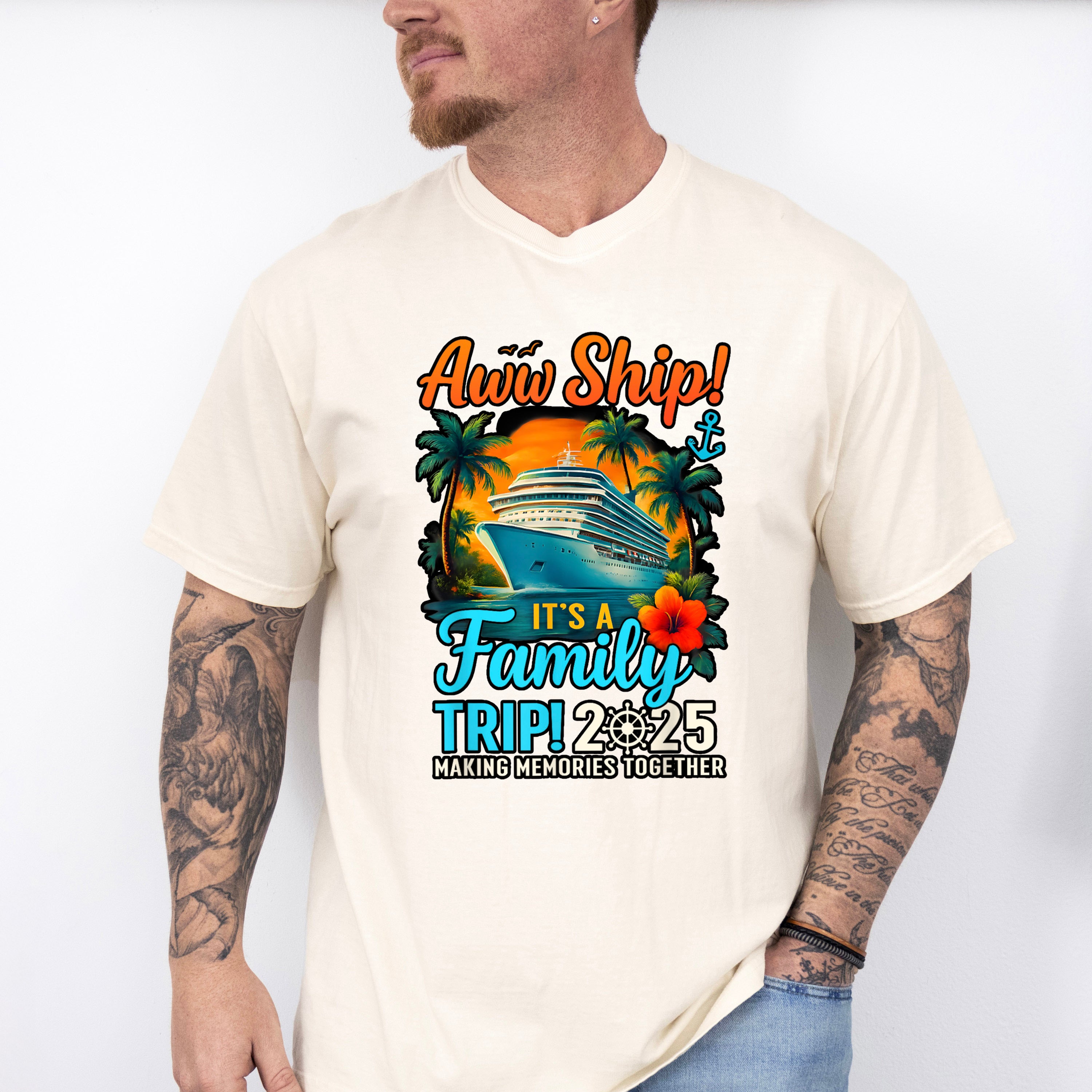 Aww Ship! It's A Family Trip 2025 Sunset - Vacation Unisex Crewneck T-Shirt Sweatshirt Hoodie