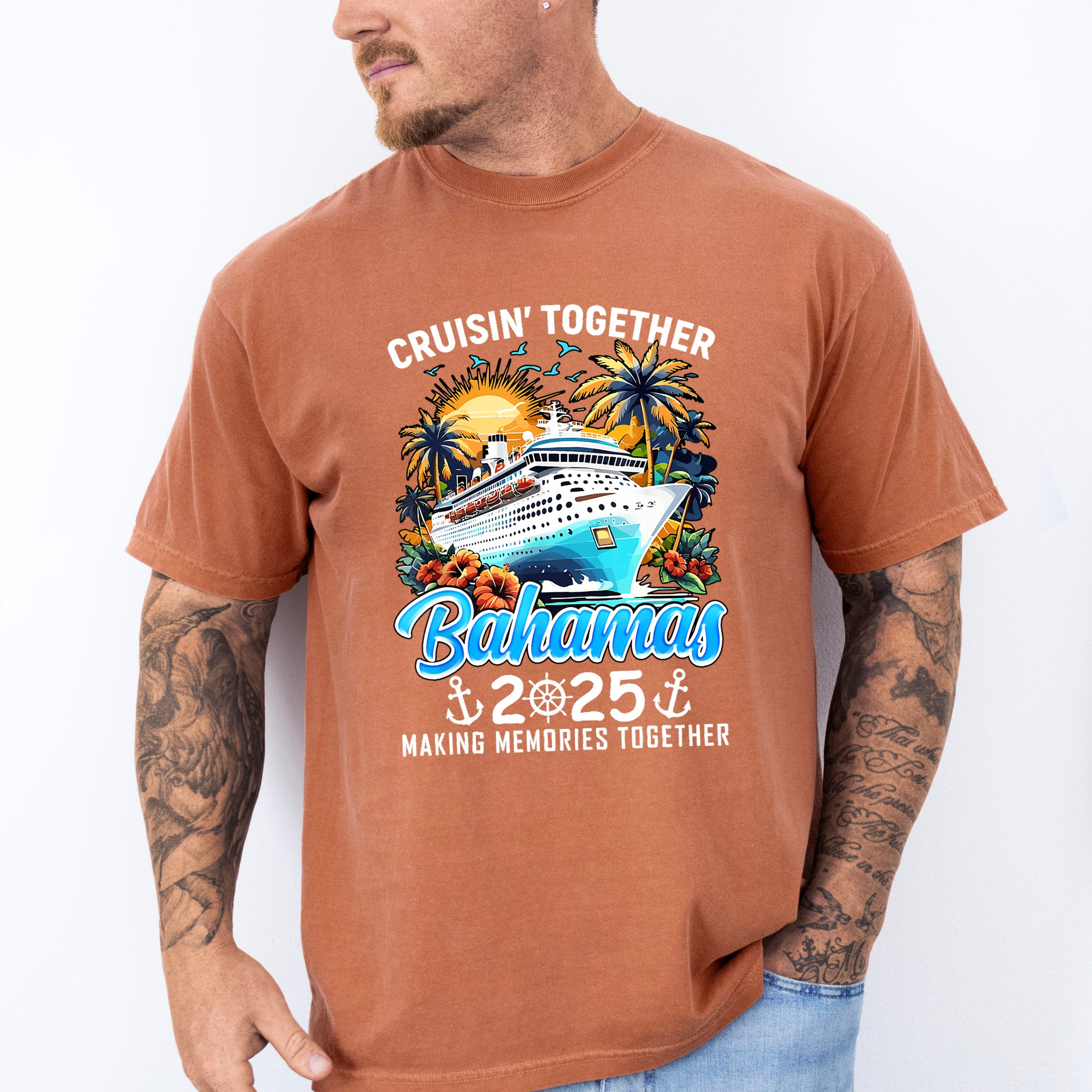 Cruisin' Together Bahamas 2025 Sunset Trees &amp; Sun - Vacation Unisex Crewneck T-Shirt Sweatshirt Hoodie