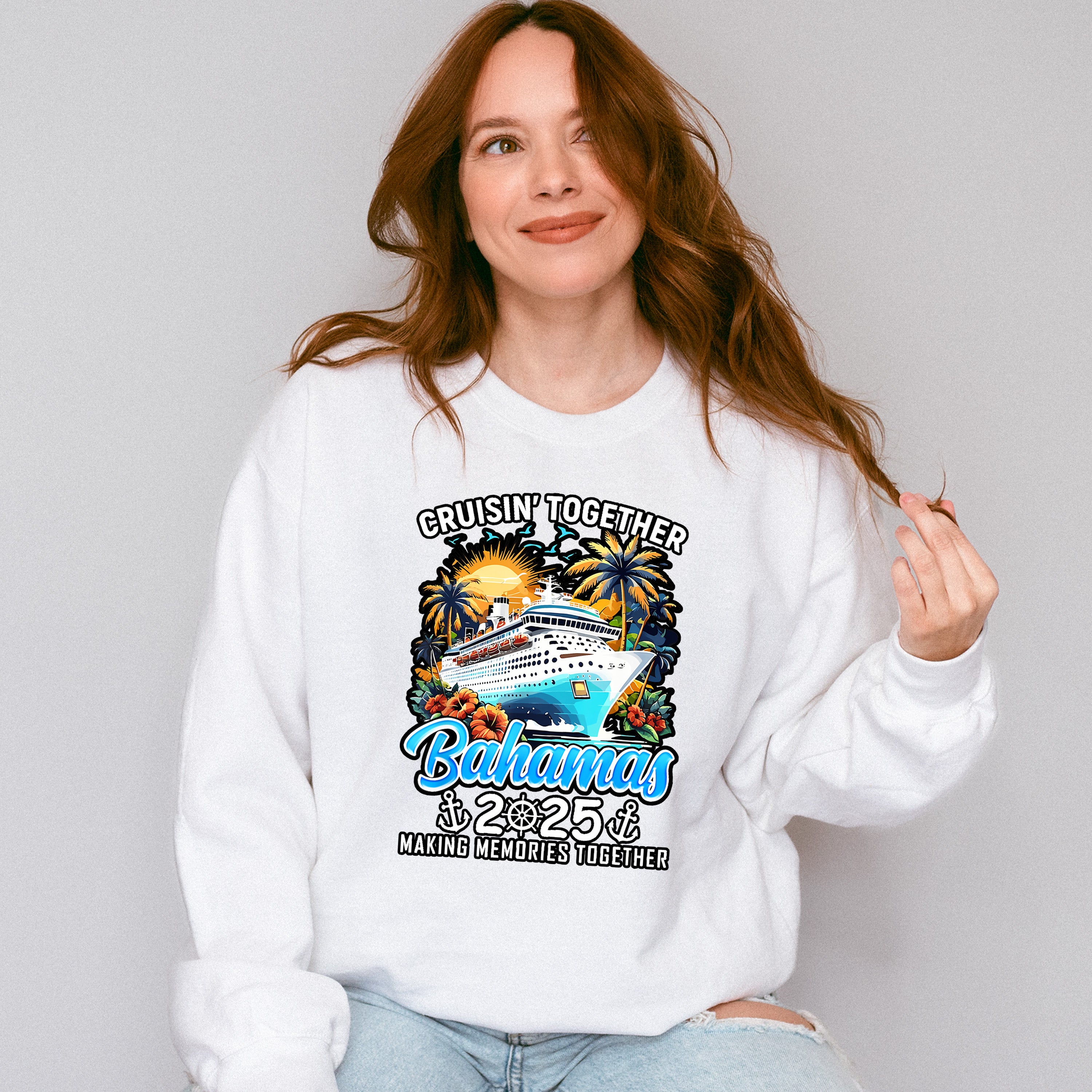 Cruisin' Together Bahamas 2025 Sunset Trees &amp; Sun - Vacation Unisex Crewneck T-Shirt Sweatshirt Hoodie