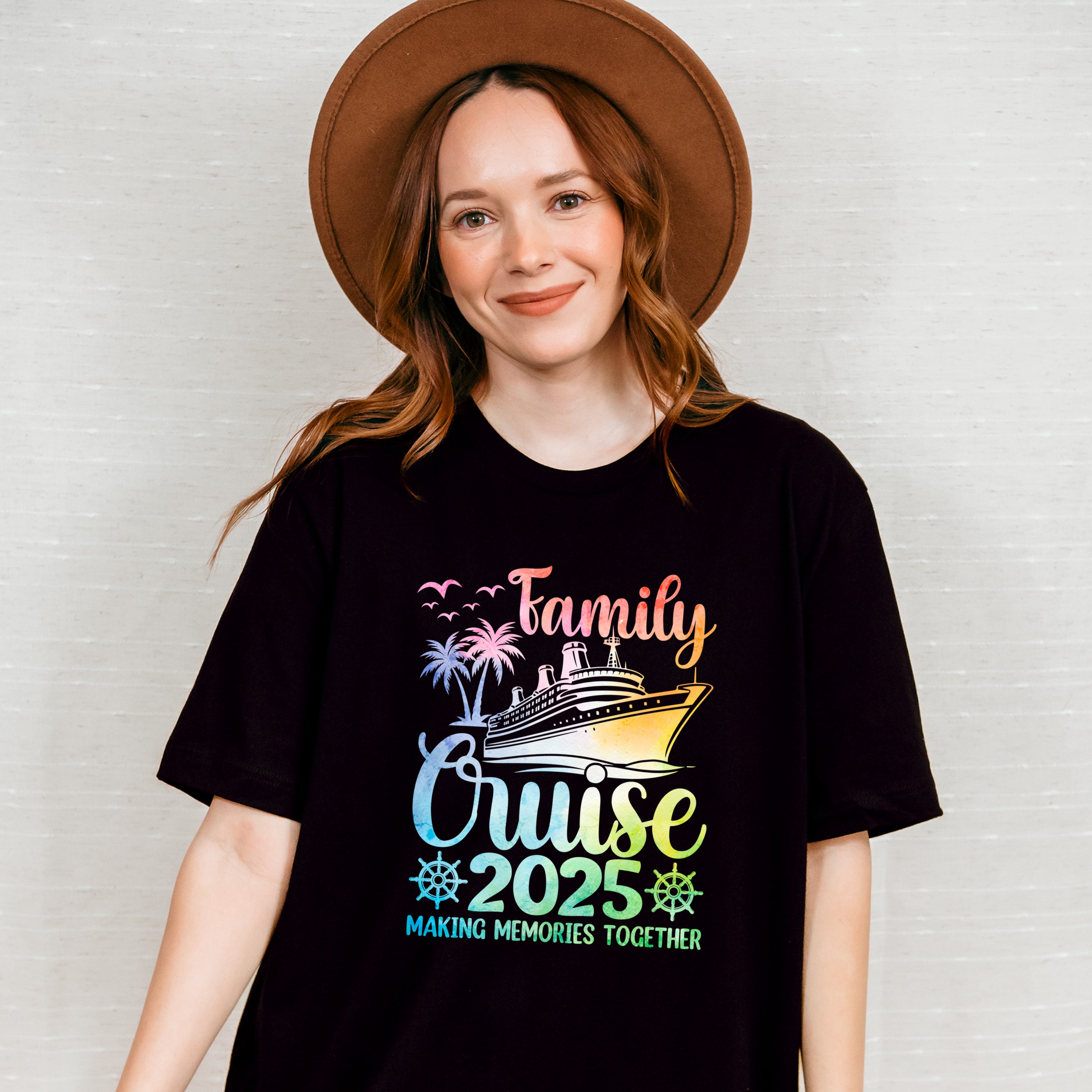 Family Cruise 2025 Ship Wheel Design - Vacation Unisex Crewneck T-Shirt Sweatshirt Hoodie