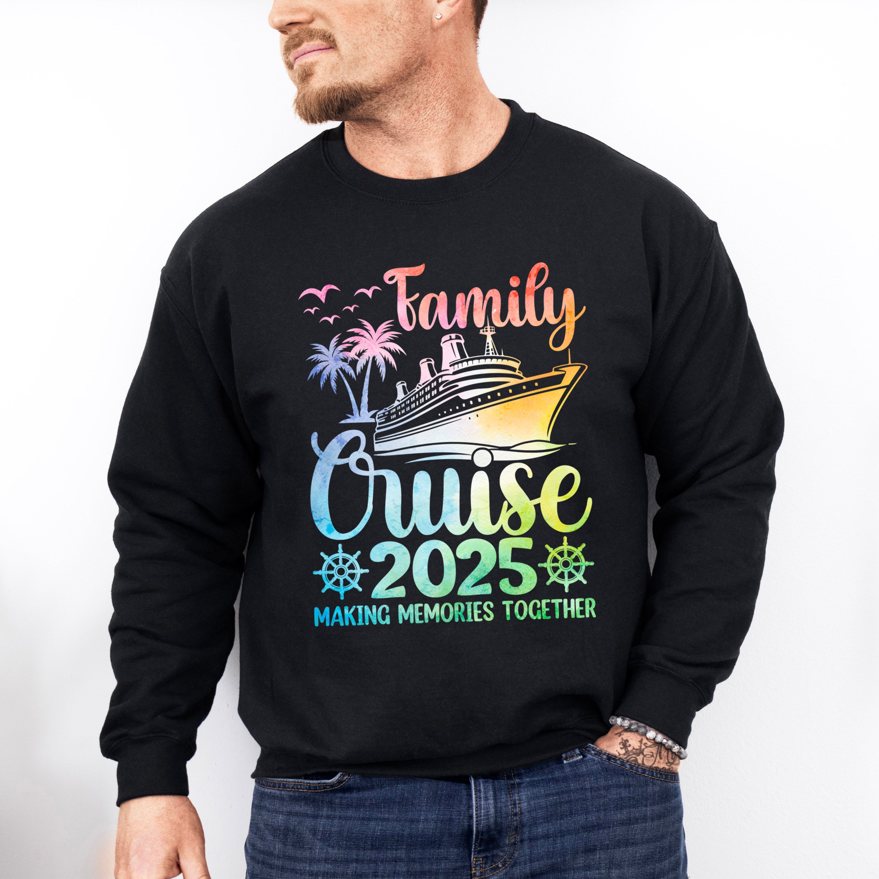 Family Cruise 2025 Ship Wheel Design - Vacation Unisex Crewneck T-Shirt Sweatshirt Hoodie