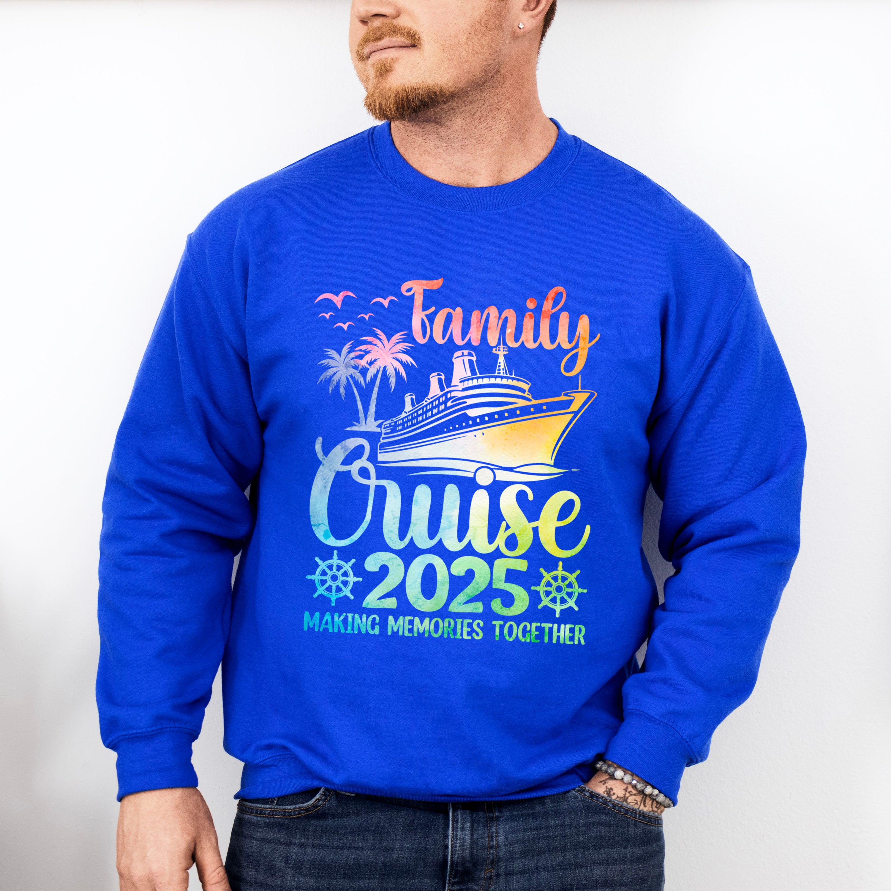 Family Cruise 2025 Ship Wheel Design - Vacation Unisex Crewneck T-Shirt Sweatshirt Hoodie