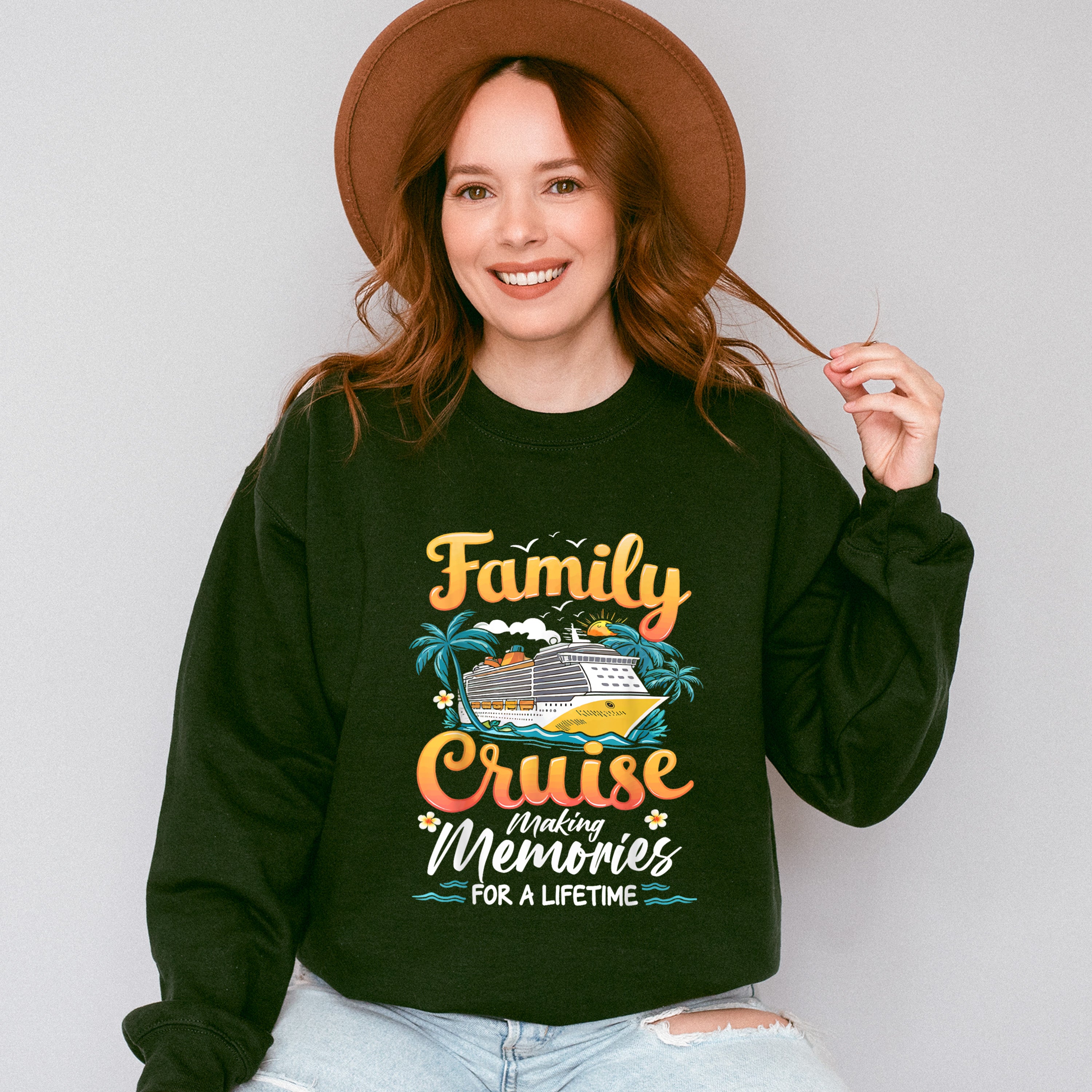 Family Cruise Making Memories Orange Text - Vacation Unisex Crewneck T-Shirt Sweatshirt Hoodie