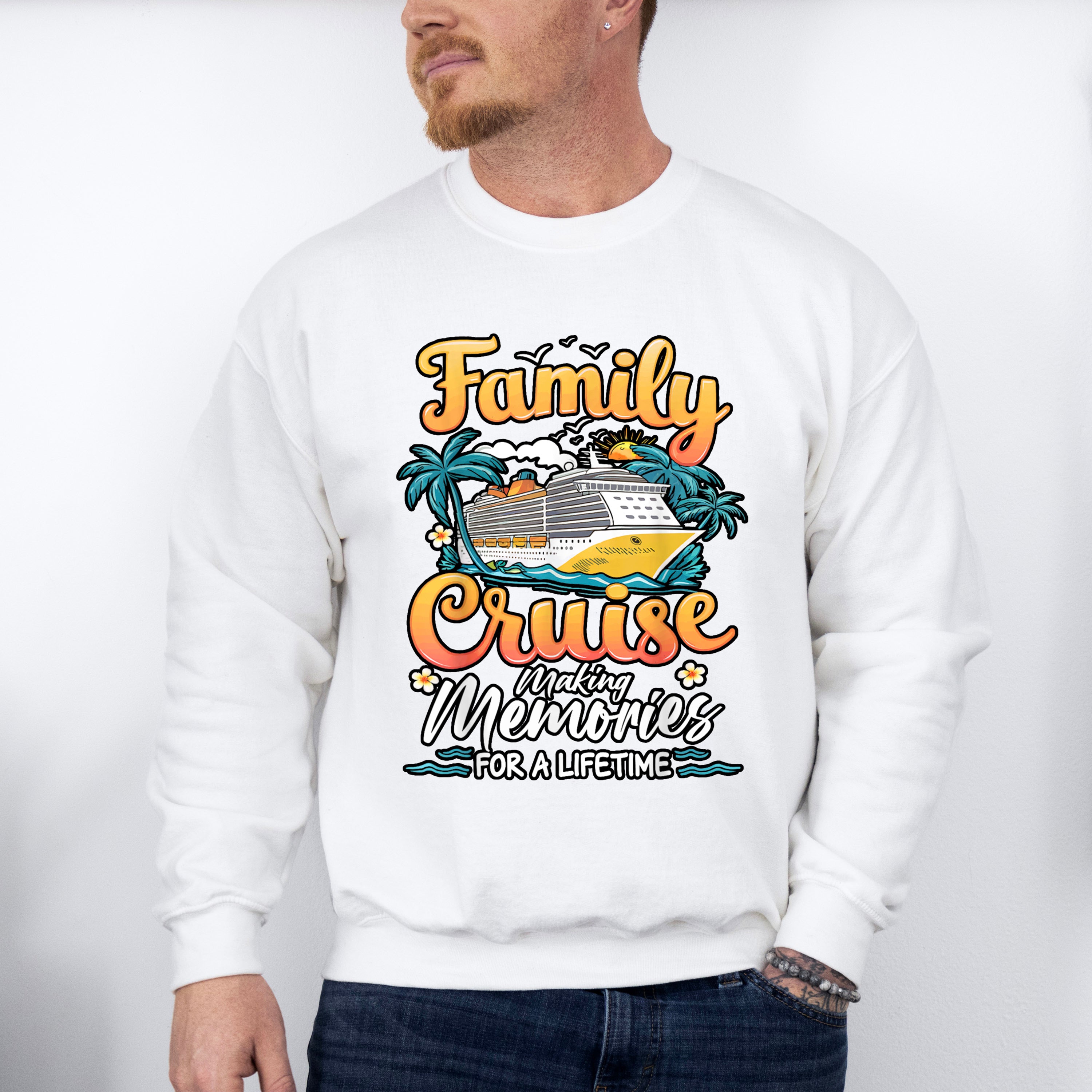 Family Cruise Making Memories Orange Text - Vacation Unisex Crewneck T-Shirt Sweatshirt Hoodie