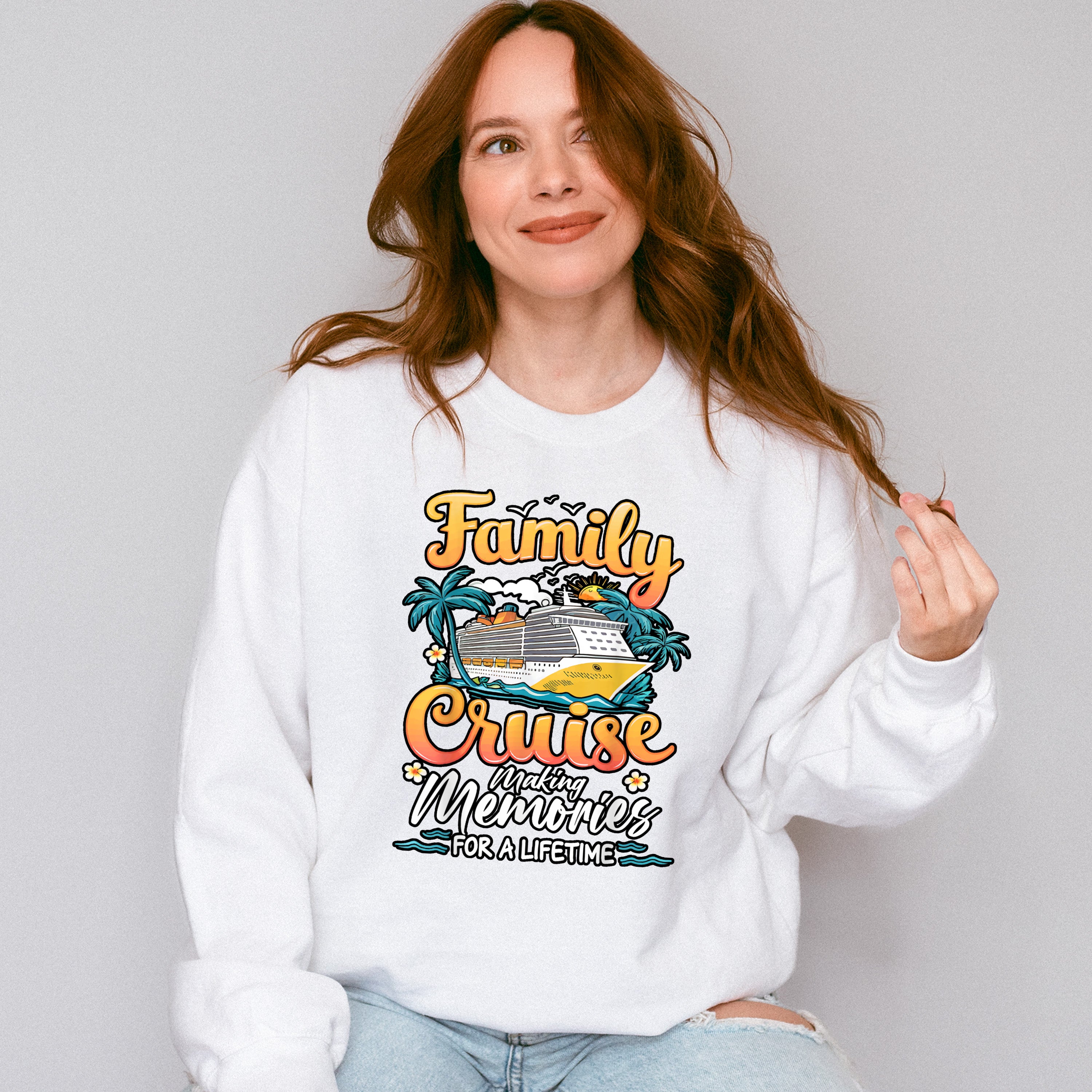 Family Cruise Making Memories Orange Text - Vacation Unisex Crewneck T-Shirt Sweatshirt Hoodie