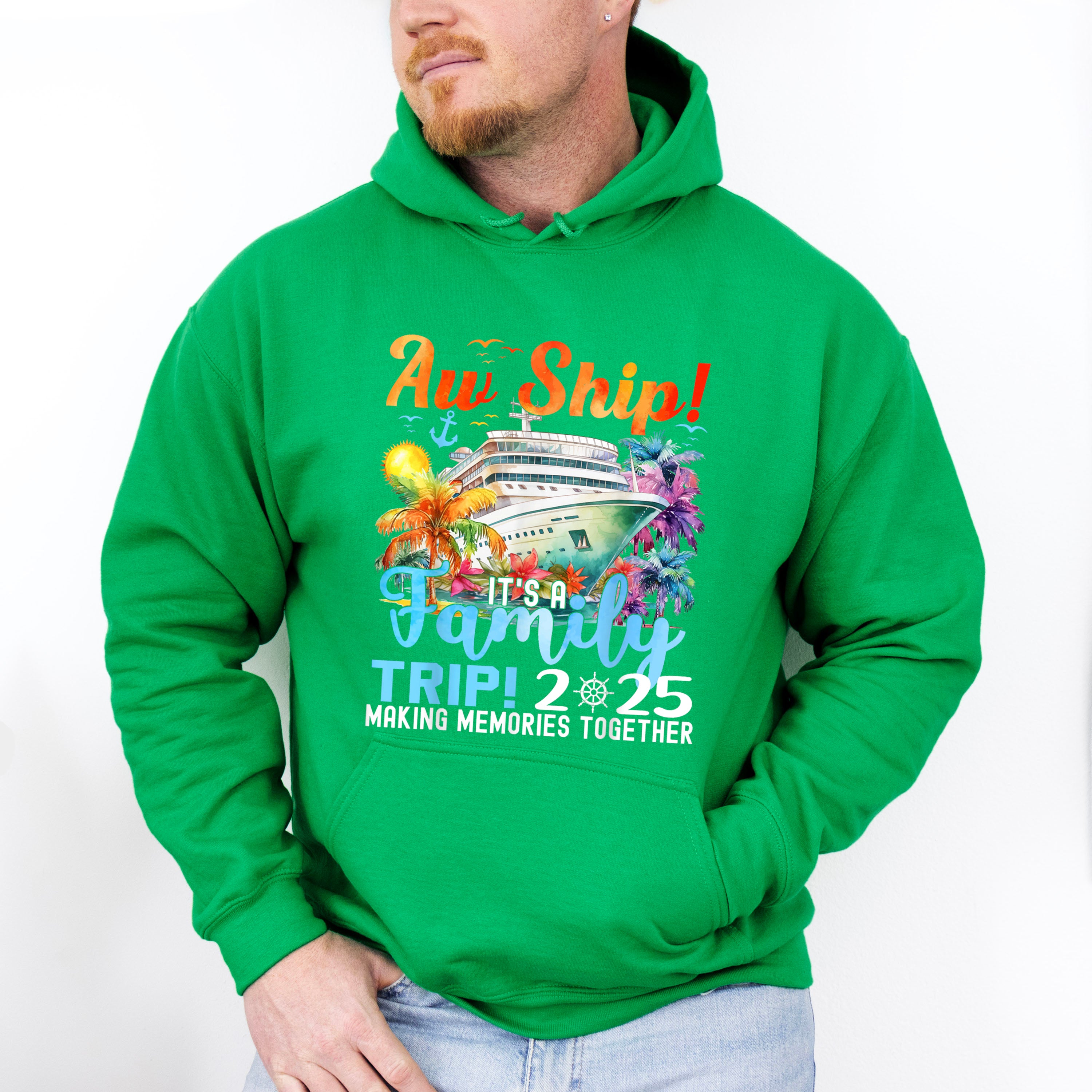 Aw Ship It's A Family Trip 2025 Colorful Trees - Vacation Unisex Crewneck T-Shirt Sweatshirt Hoodie