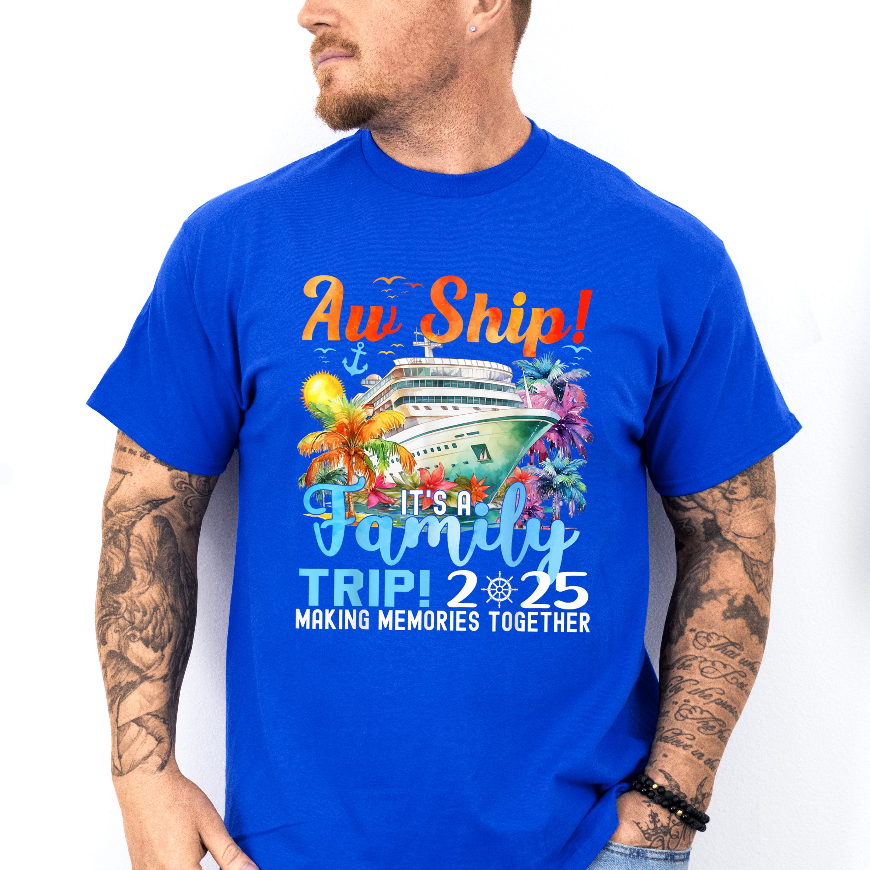 Aw Ship It's A Family Trip 2025 Colorful Trees - Vacation Unisex Crewneck T-Shirt Sweatshirt Hoodie