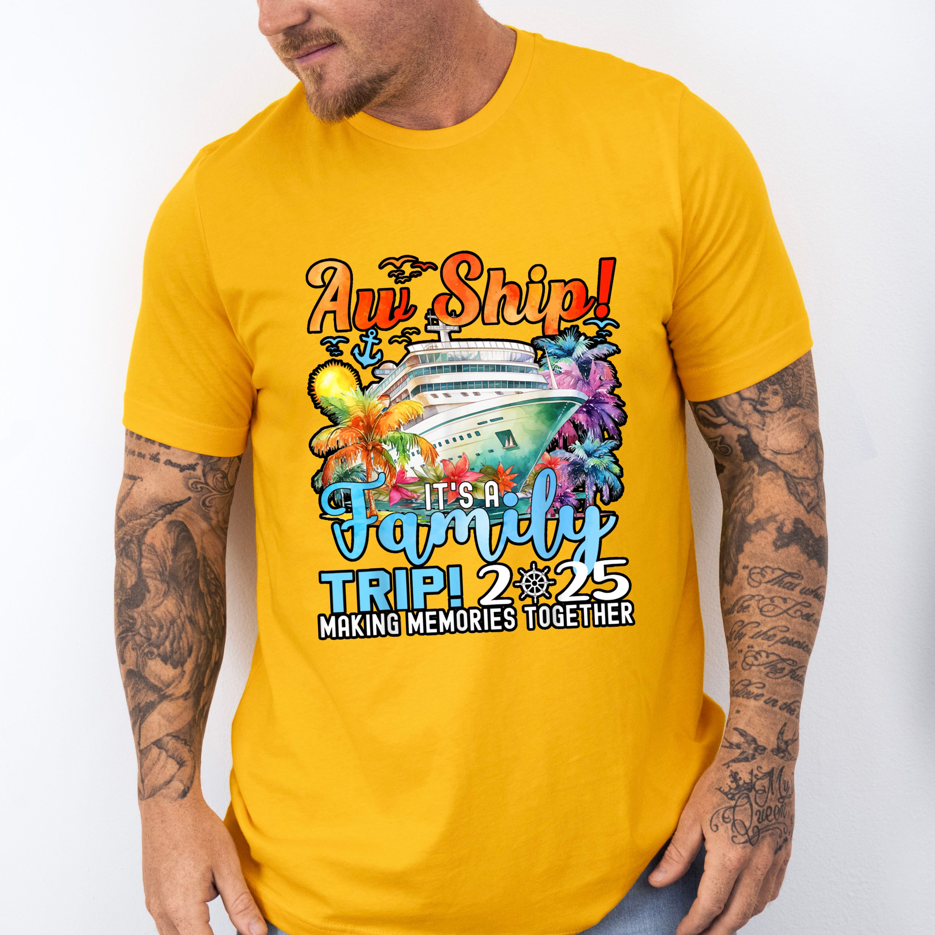 Aw Ship It's A Family Trip 2025 Colorful Trees - Vacation Unisex Crewneck T-Shirt Sweatshirt Hoodie