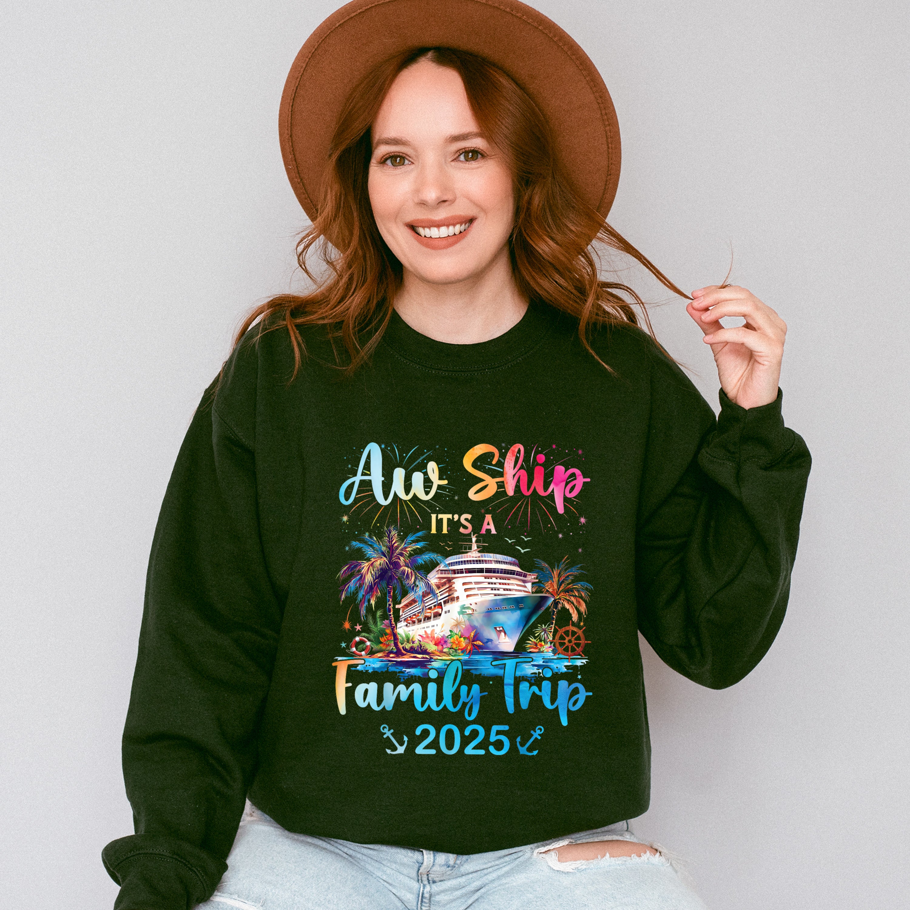 Aw Ship It's A Family Trip Fireworks Design - Vacation Unisex Crewneck T-Shirt Sweatshirt Hoodie