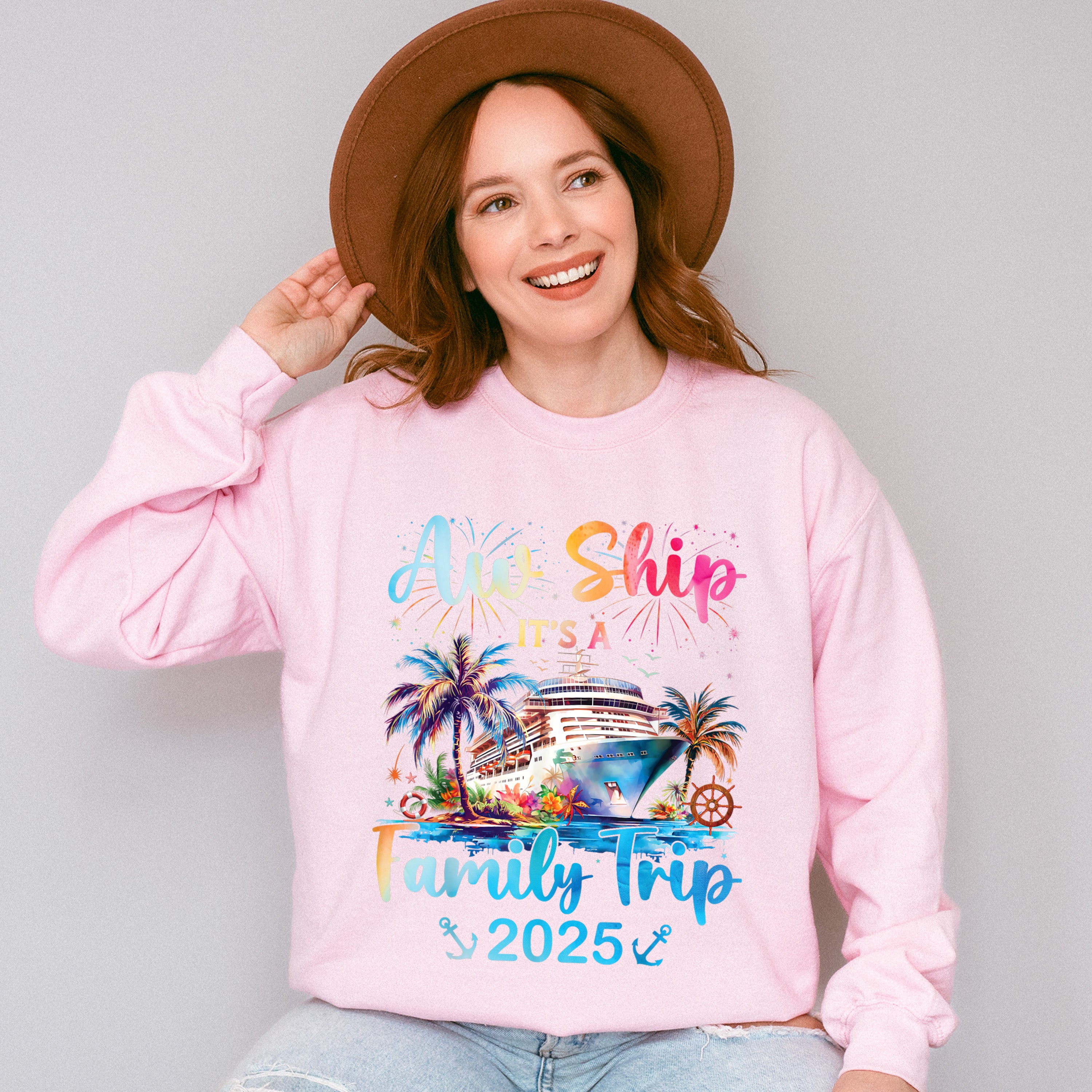 Aw Ship It's A Family Trip Fireworks Design - Vacation Unisex Crewneck T-Shirt Sweatshirt Hoodie
