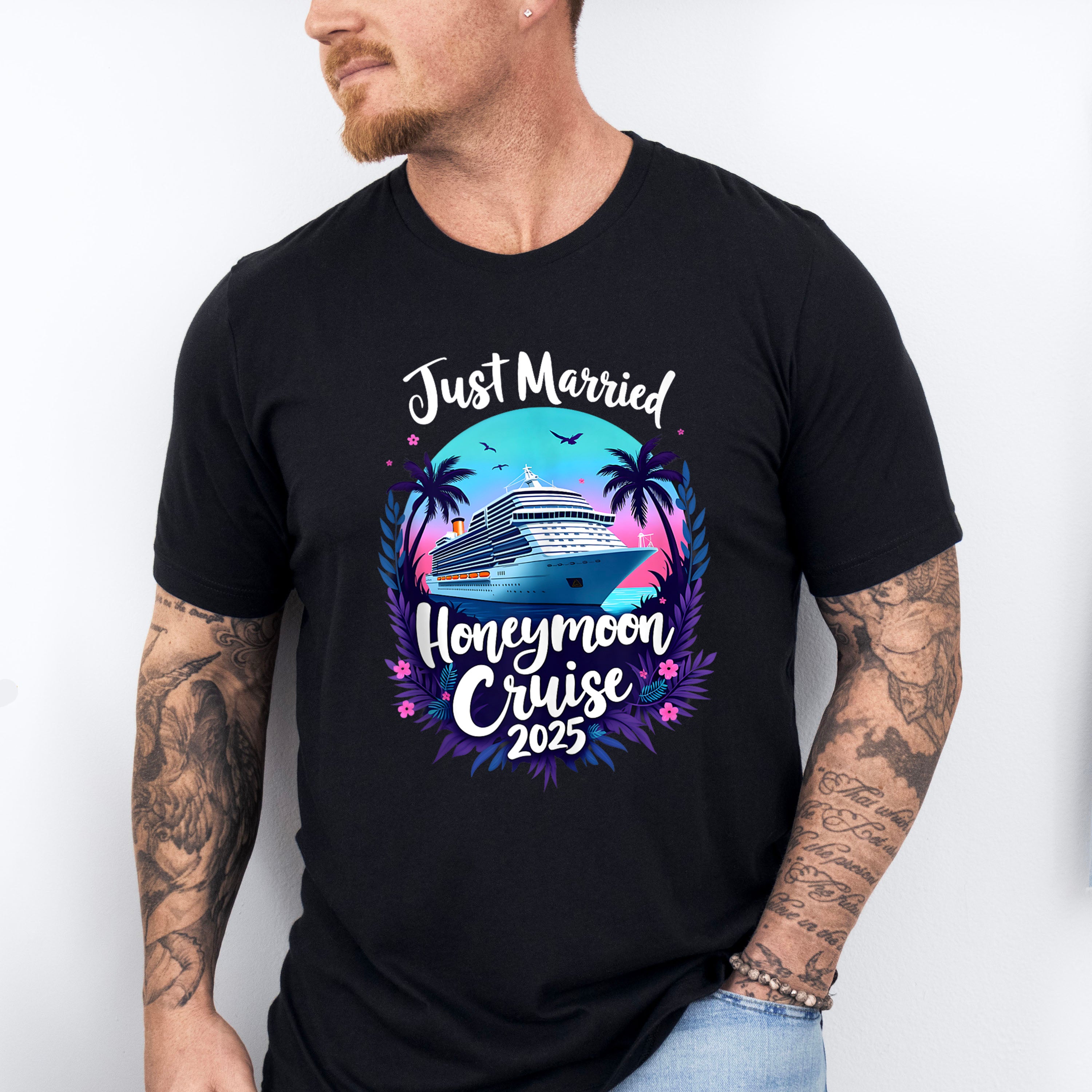 Just Married Honeymoon Cruise 2025 - Vacation Unisex Crewneck T-Shirt Sweatshirt Hoodie