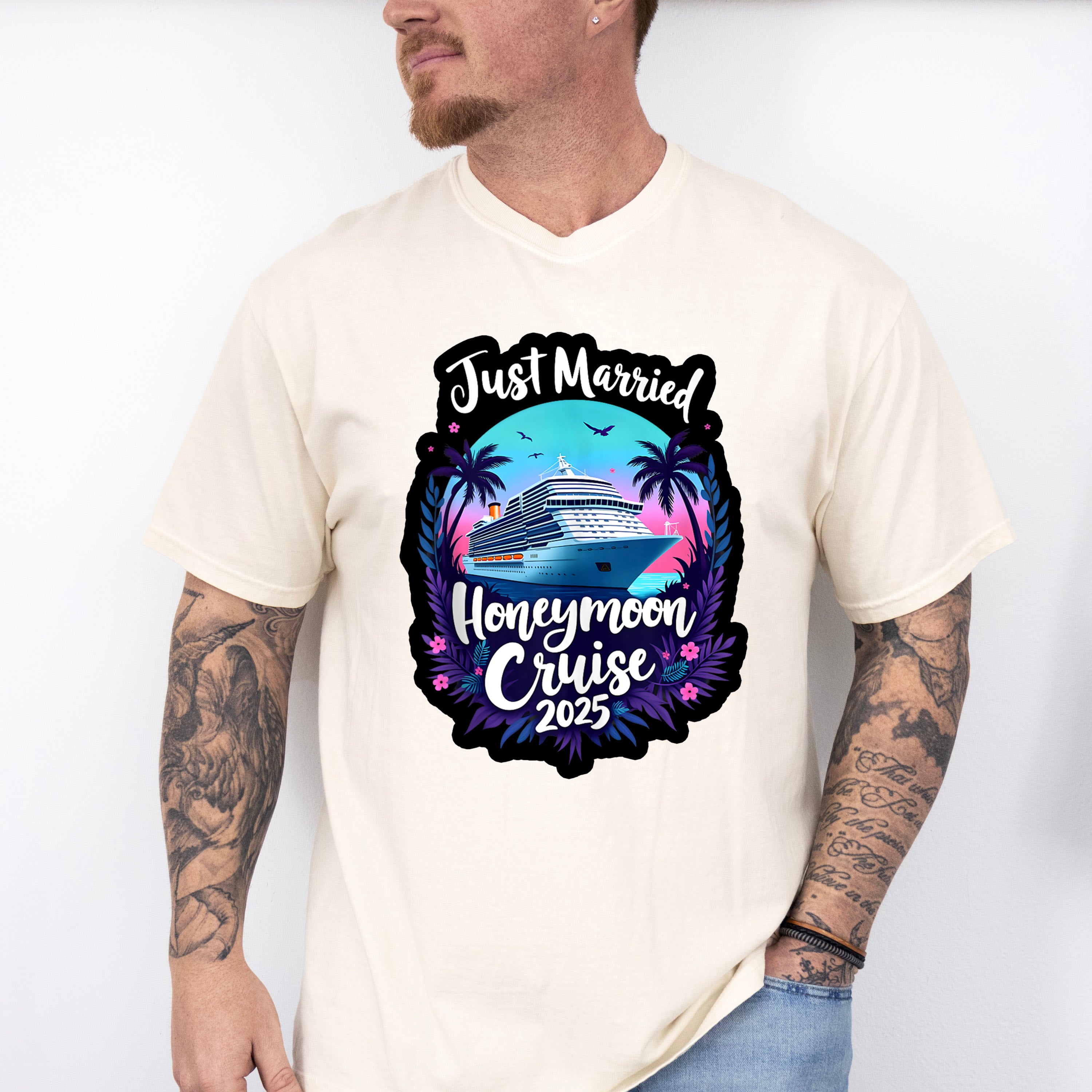 Just Married Honeymoon Cruise 2025 - Vacation Unisex Crewneck T-Shirt Sweatshirt Hoodie