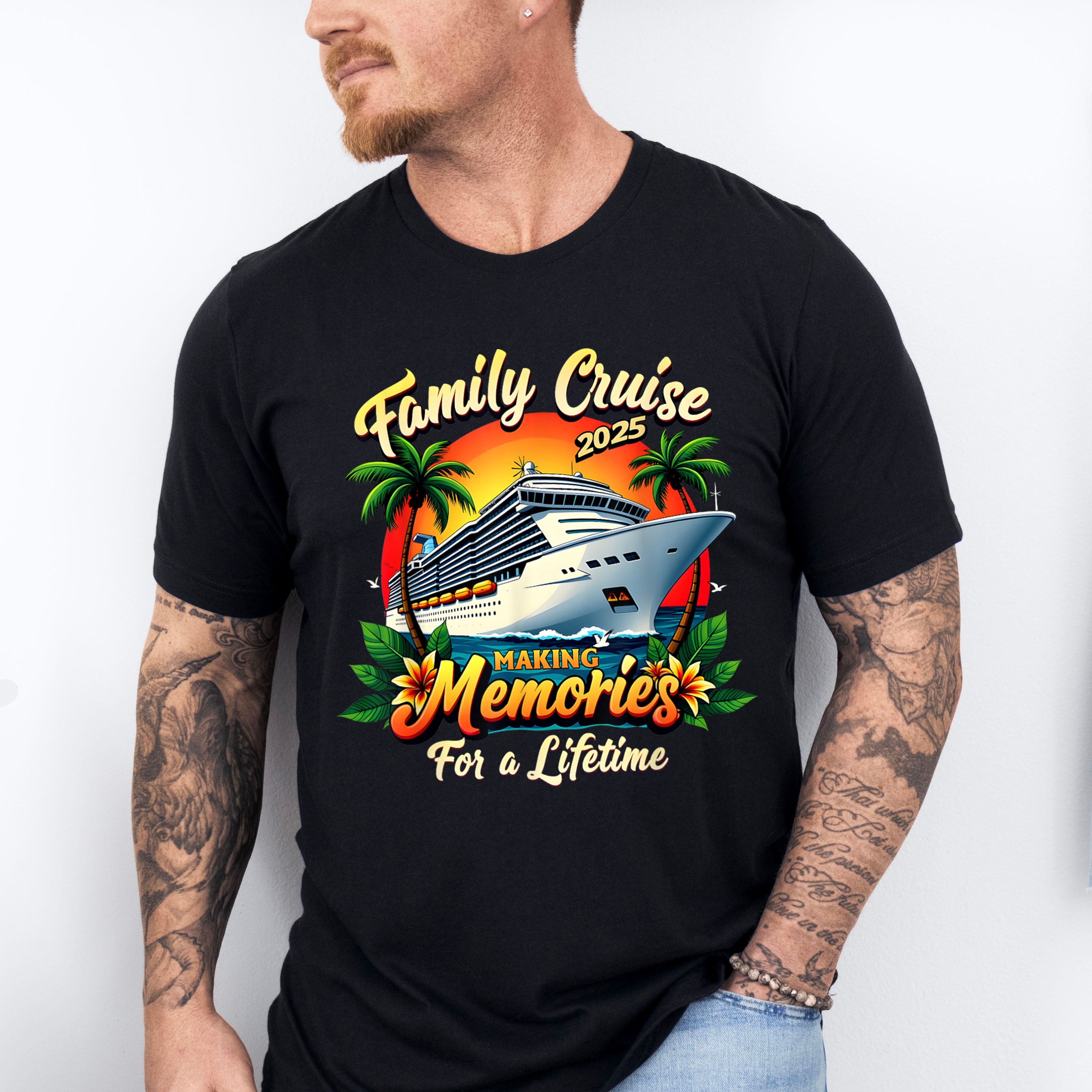 Family Cruise 2025 Making Memories Sunset Trees - Vacation Unisex Crewneck T-Shirt Sweatshirt Hoodie
