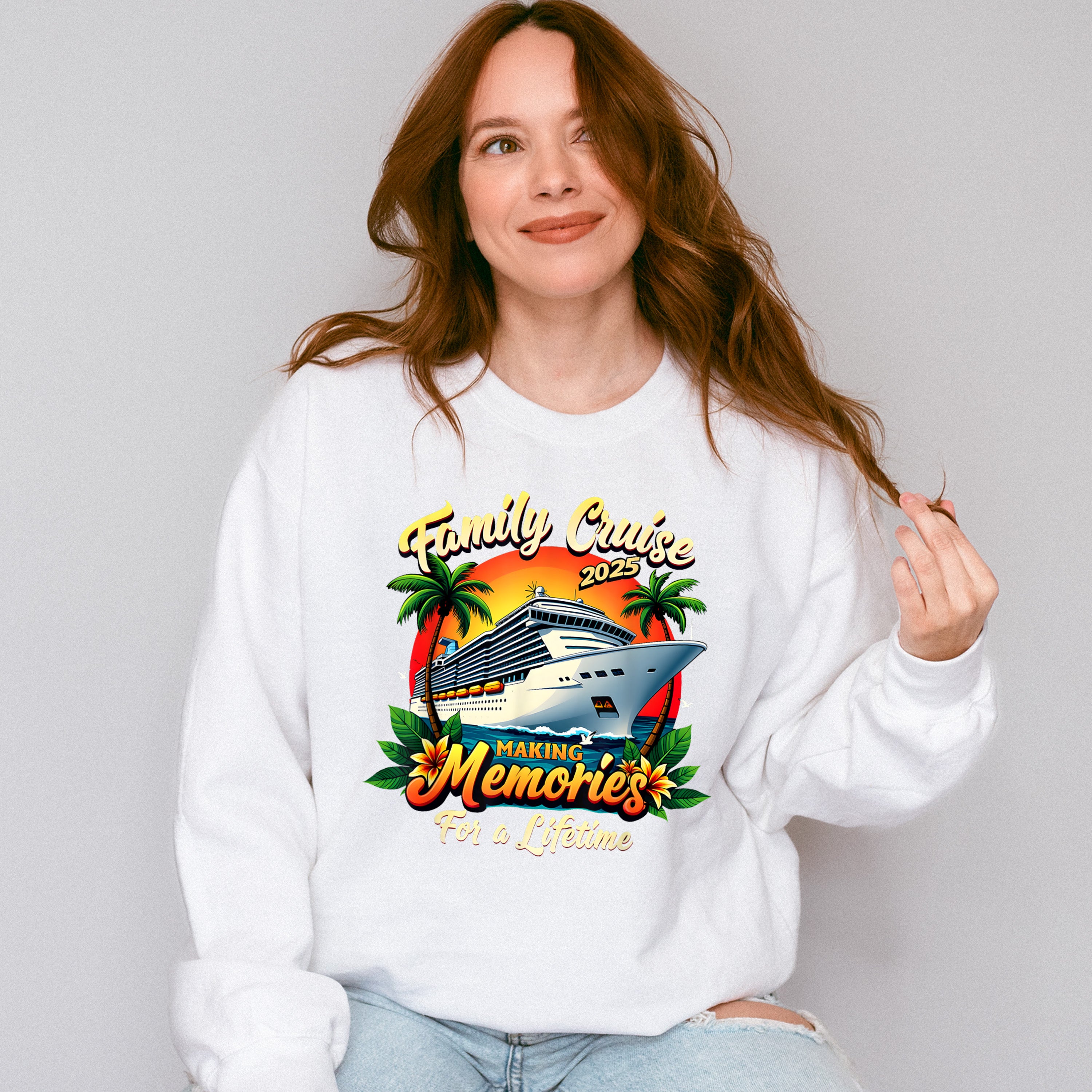 Family Cruise 2025 Making Memories Sunset Trees - Vacation Unisex Crewneck T-Shirt Sweatshirt Hoodie